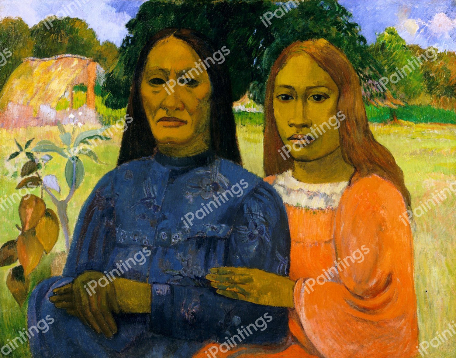 Two Women. The painting by Paul Gauguin