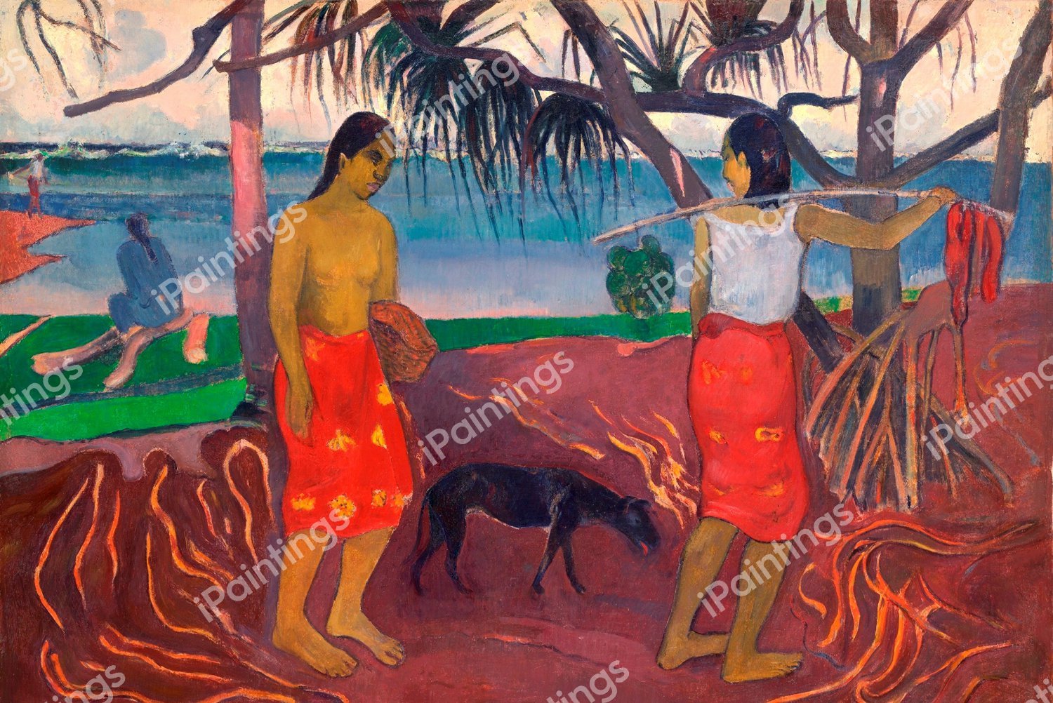 Under the Pandanus (I Raro te Oviri). The painting by Paul Gauguin
