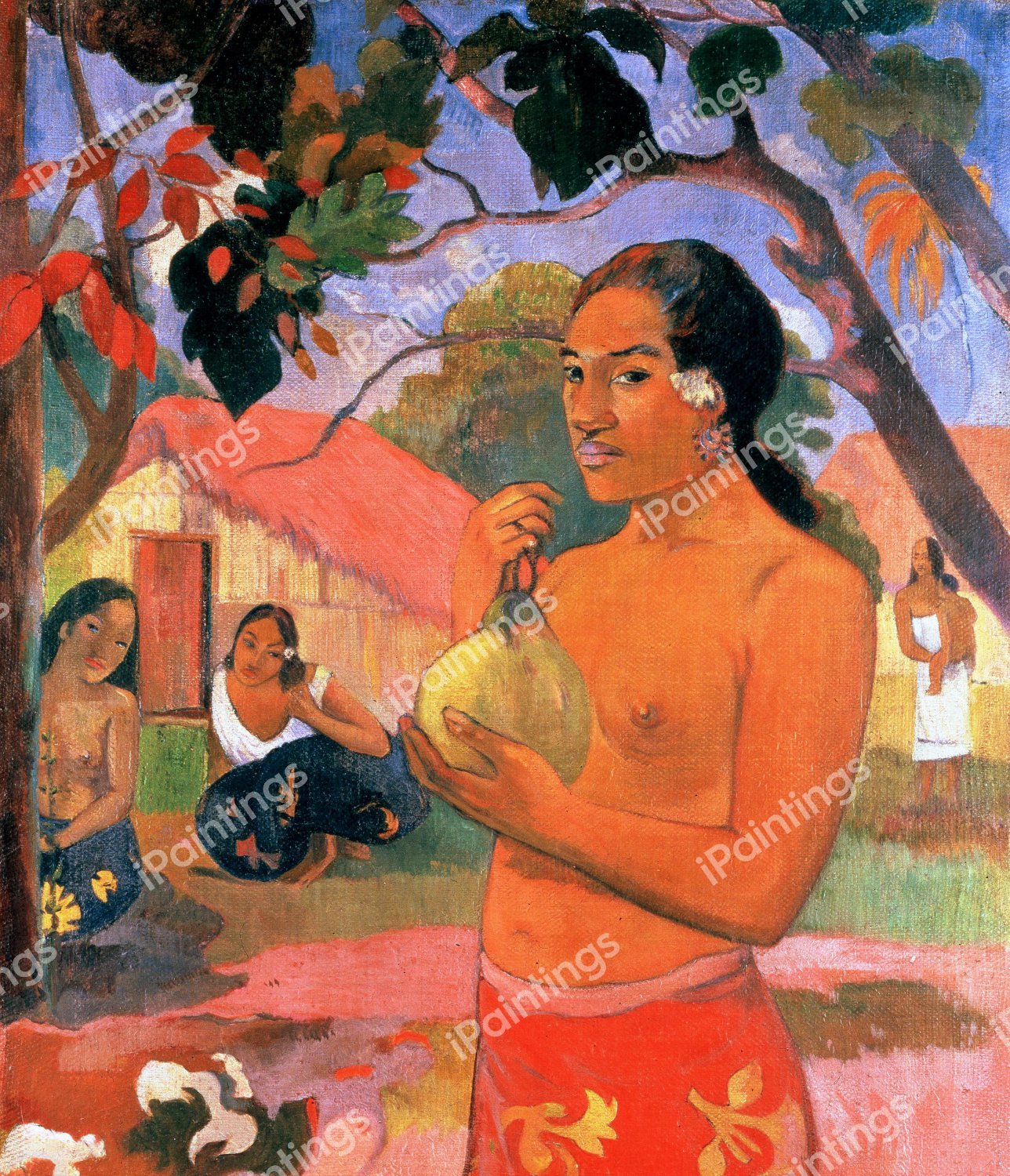 Woman with a Fruit. The painting by Paul Gauguin