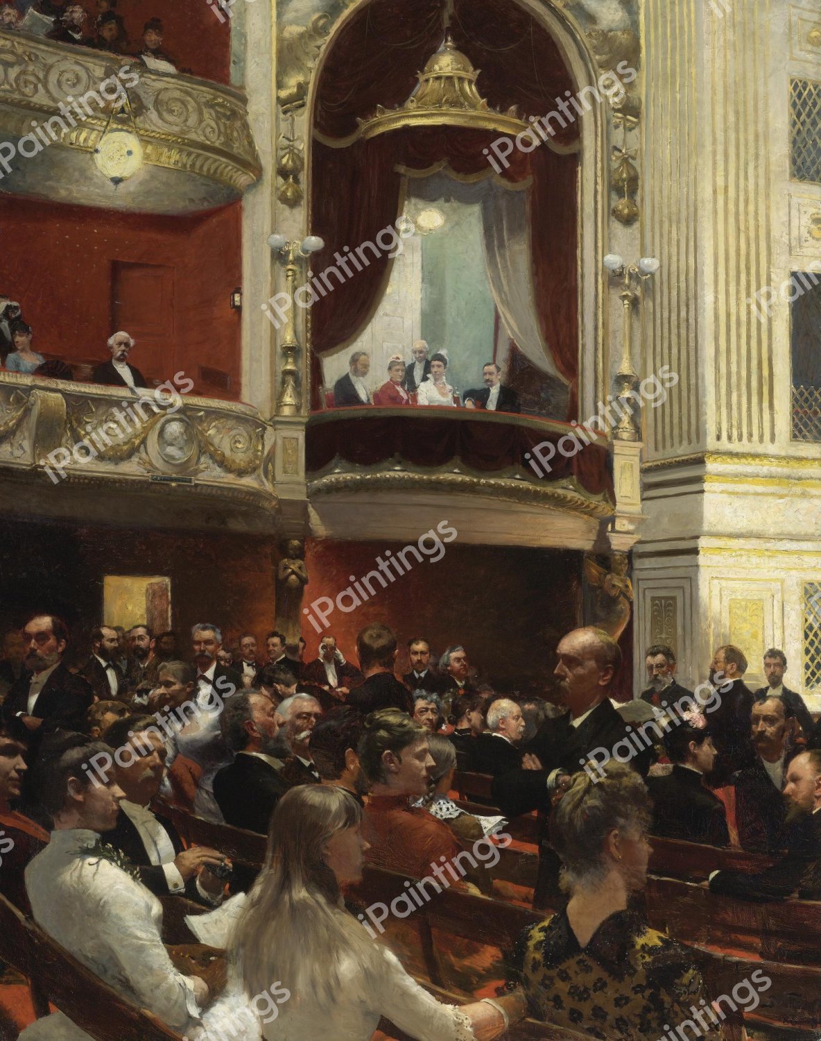 A Evening at the Royal Theatre, Copenhagen, 1887. The painting by Paul Gustave Fischer