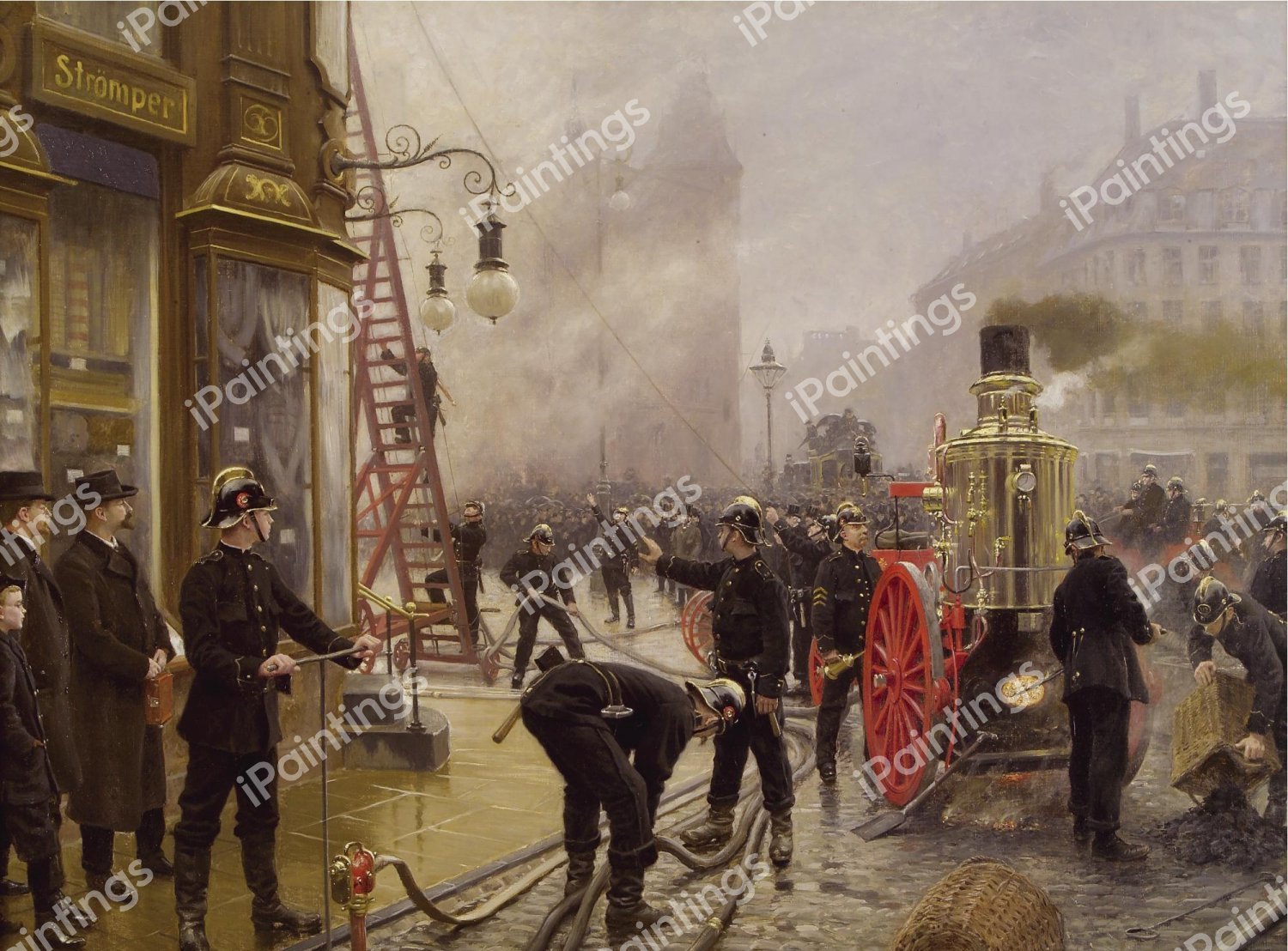 Fire on Kultorvet, Copenhagen, 1900. The painting by Paul Gustave Fischer