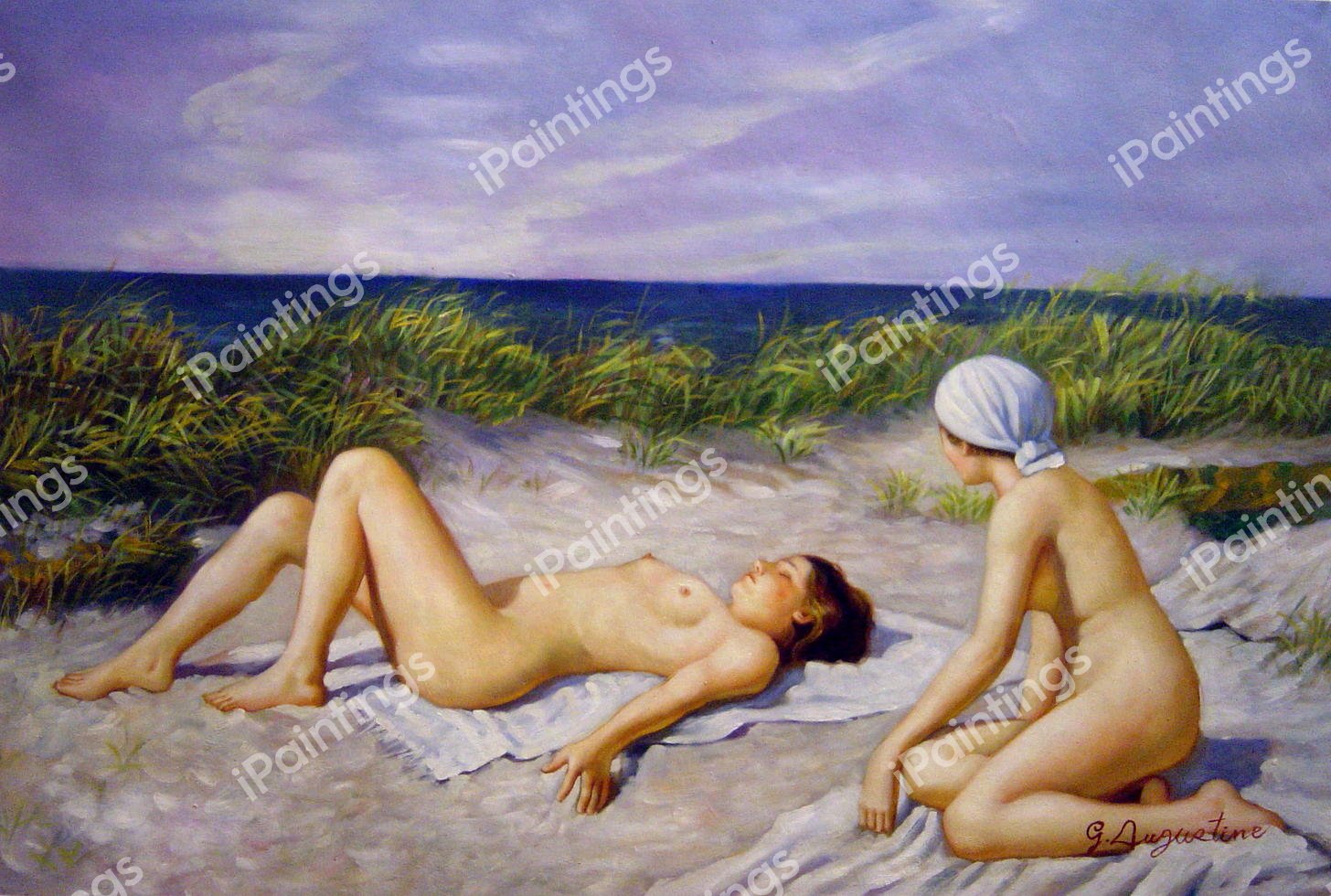 Sunbathing In The Dunes. The painting by Paul Gustave Fischer
