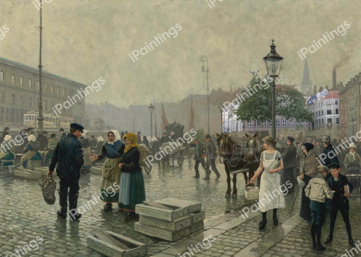 The Fish Market at Gammelstrand, Copenhagen, 1919. The painting by Paul Gustave Fischer