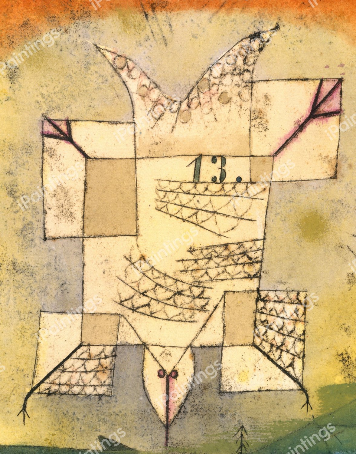 Falling Bird, 1919. The painting by Paul Klee