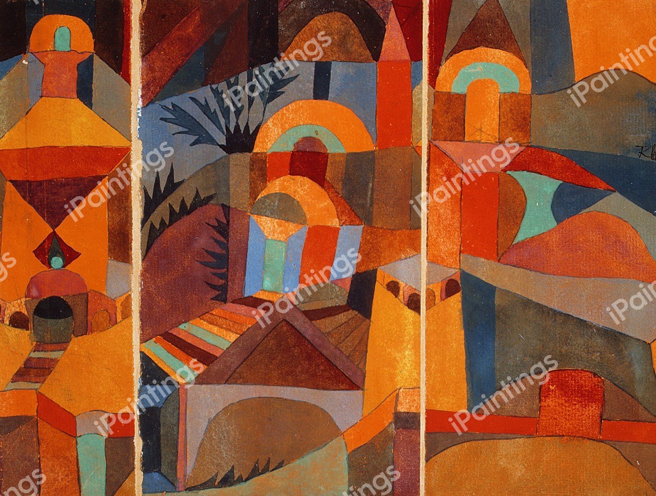 Temple Gardens, 1920. The painting by Paul Klee