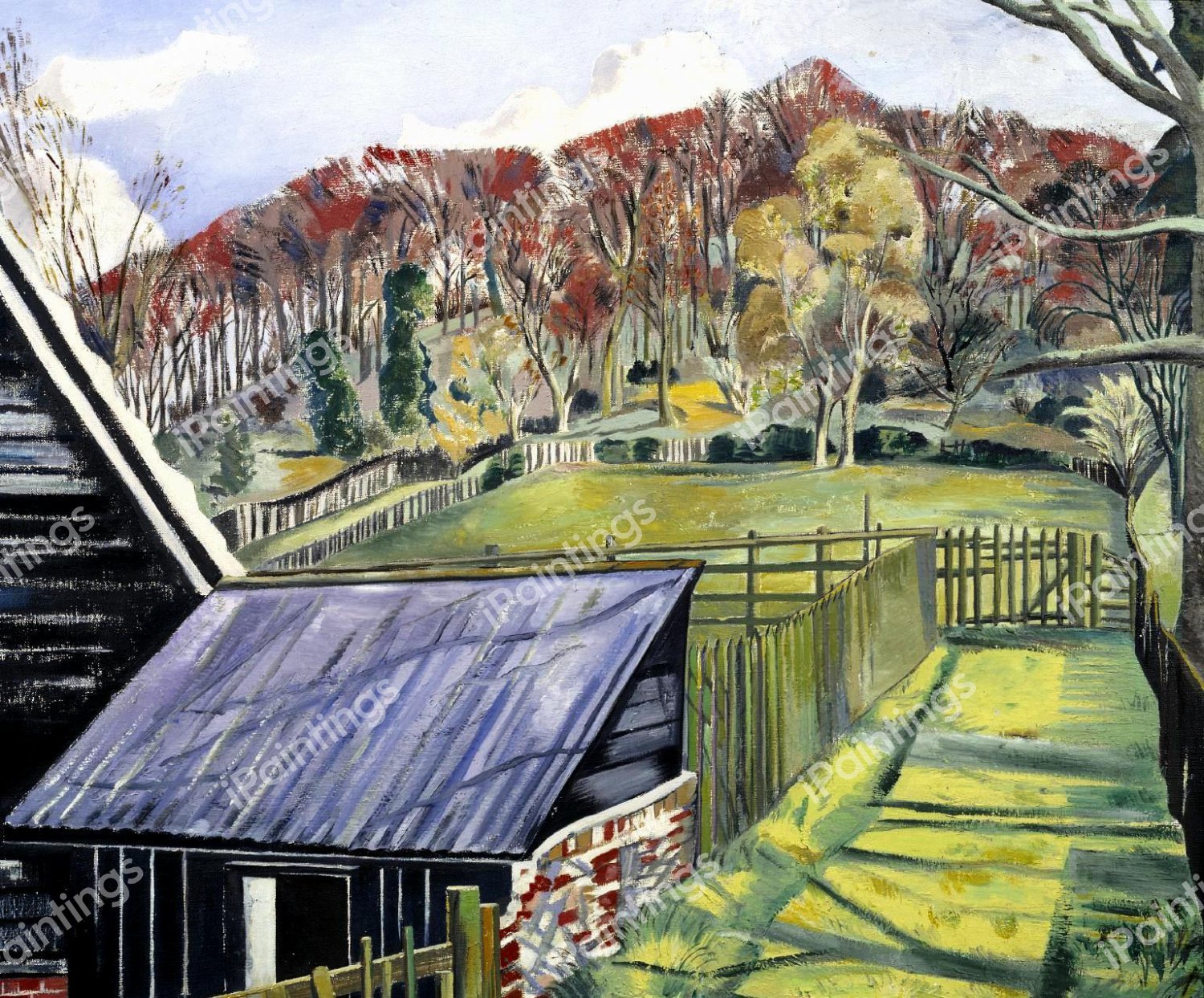Behind the Inn, 1919. The painting by Paul Nash