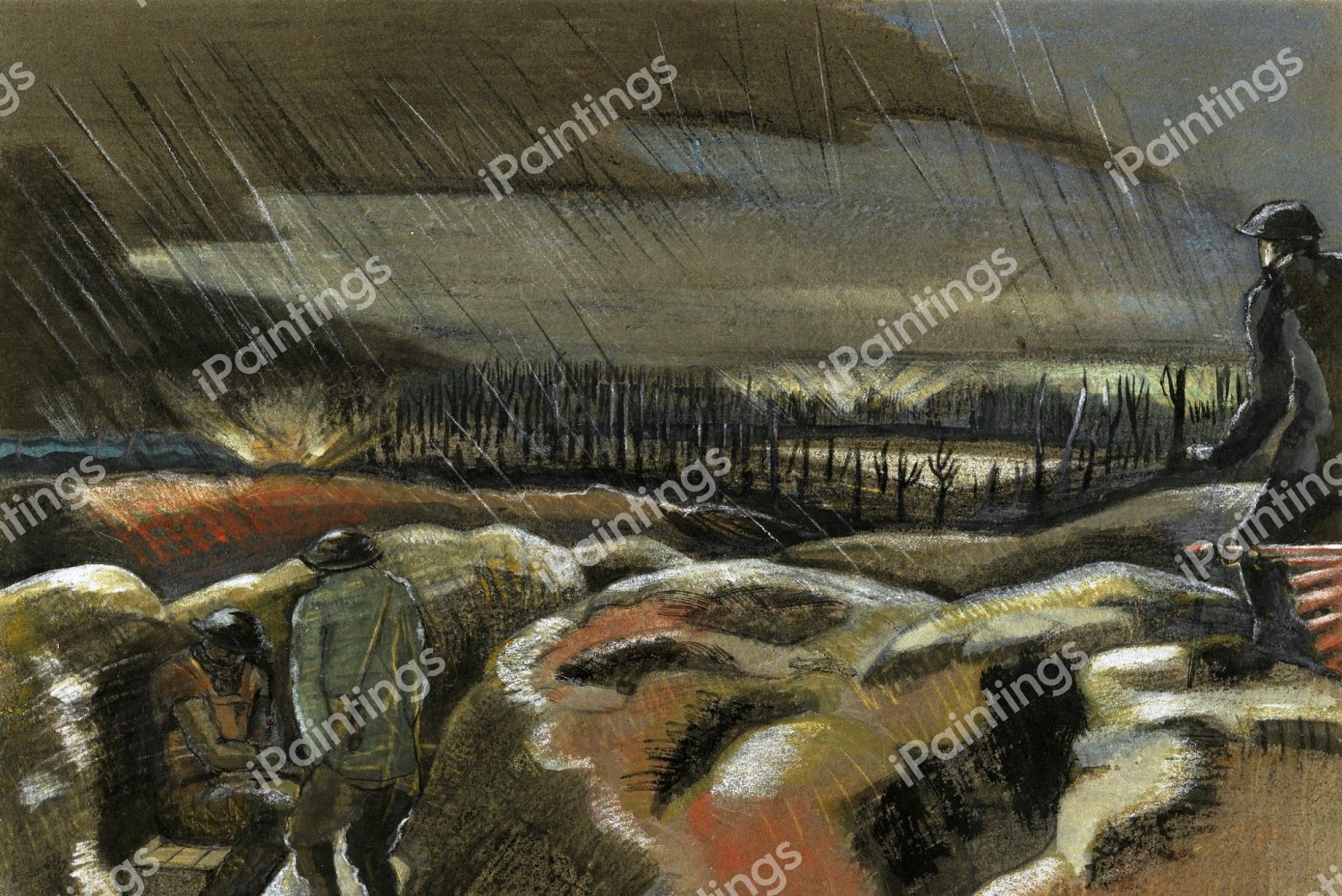Shellburst, Zillebeke, 1917. The painting by Paul Nash