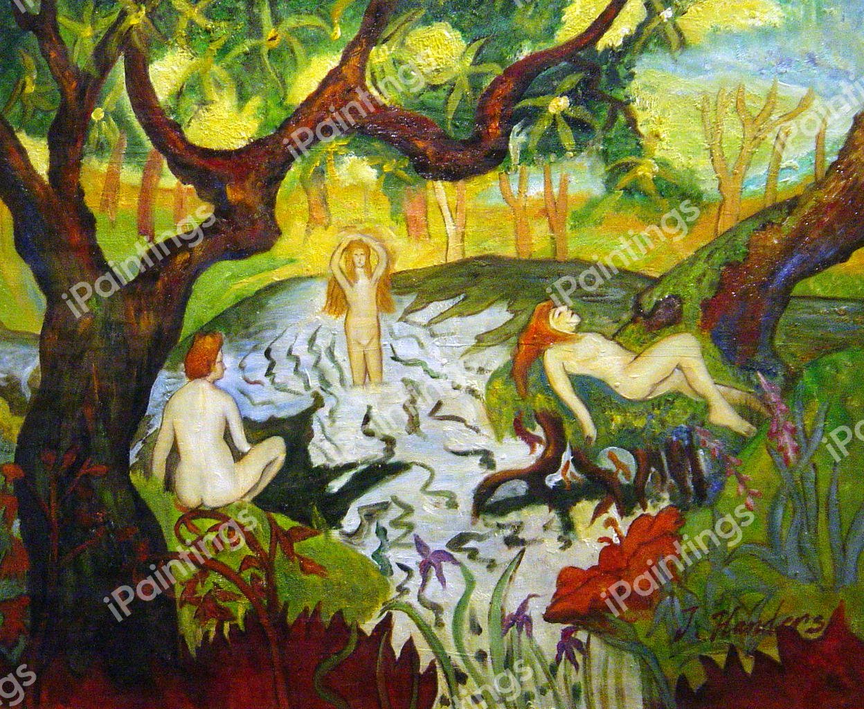 Three Bathers With Irises. The painting by Paul Ranson