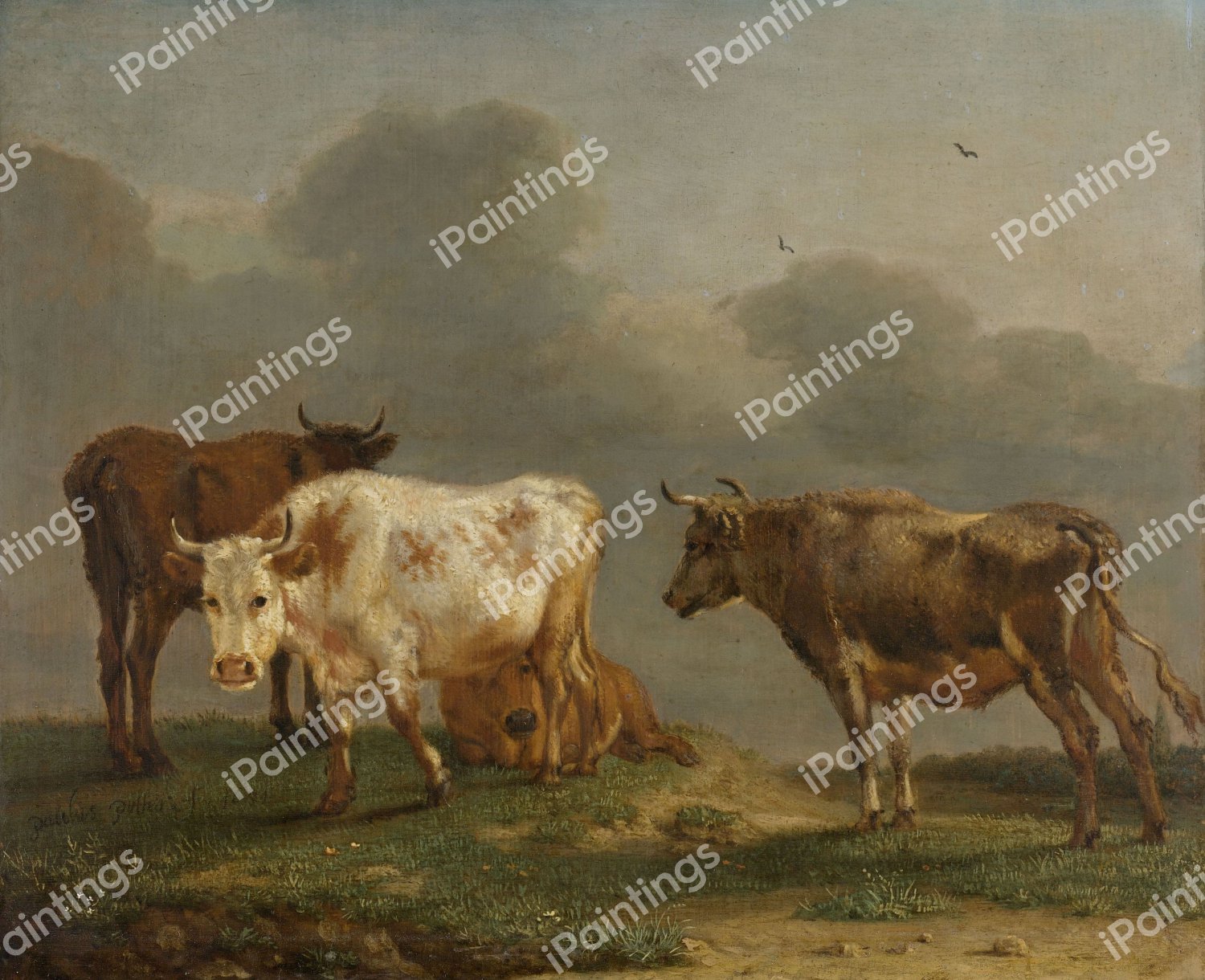 Four Cows in a Meadow. The painting by Paulus Potter