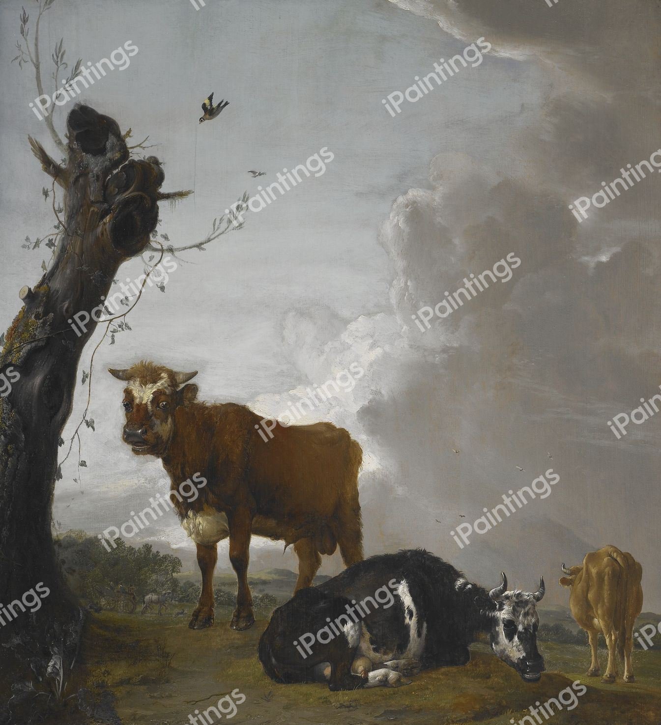 Young Bull and Two Cows in a Meadow. The painting by Paulus Potter