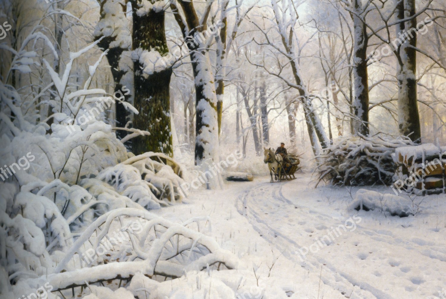 A Breathtaking Forest in Winter, 1915. The painting by Peder Mork Monsted