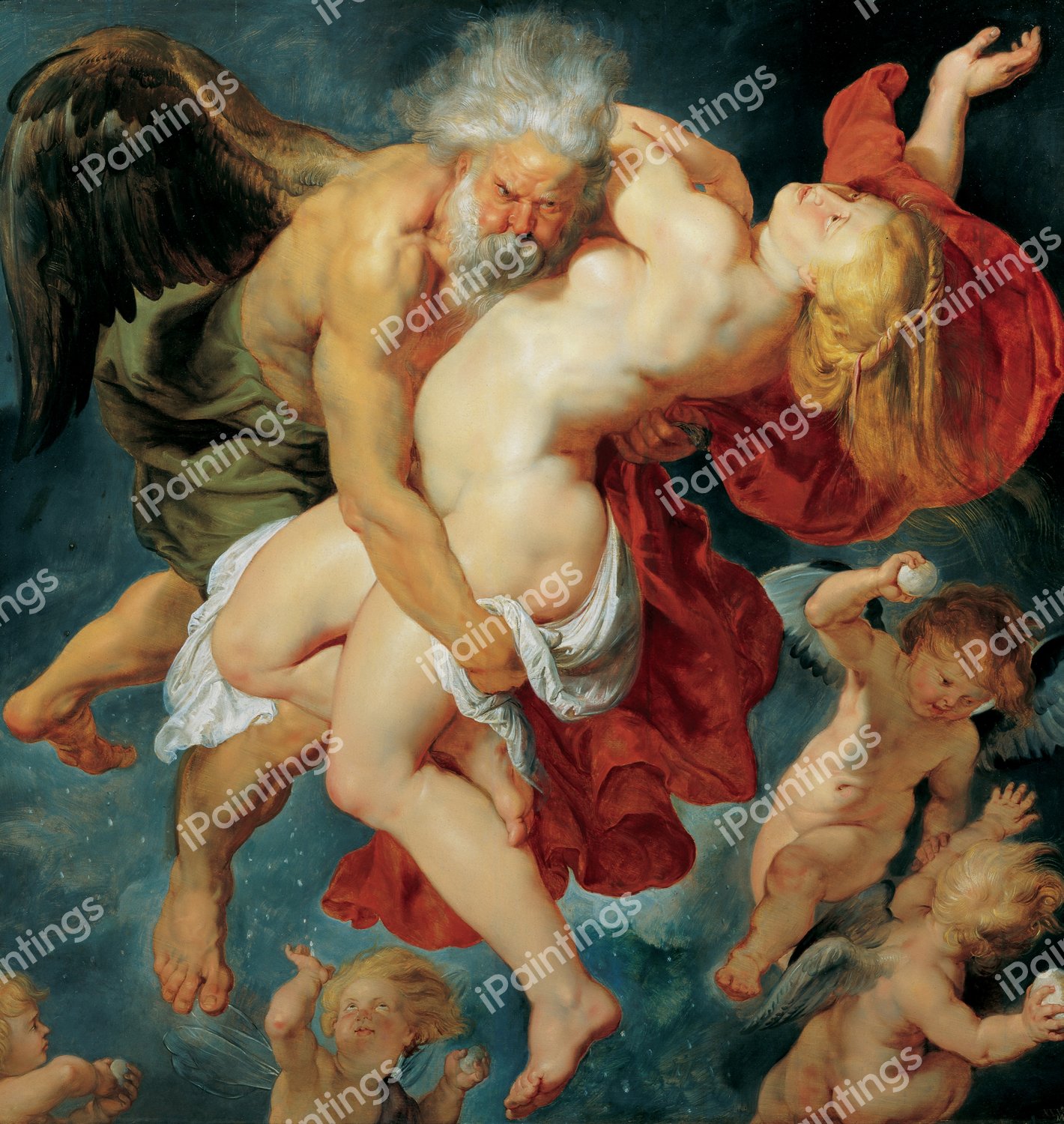 Boreas Abducting Oreithyia. The painting by Peter Paul Rubens