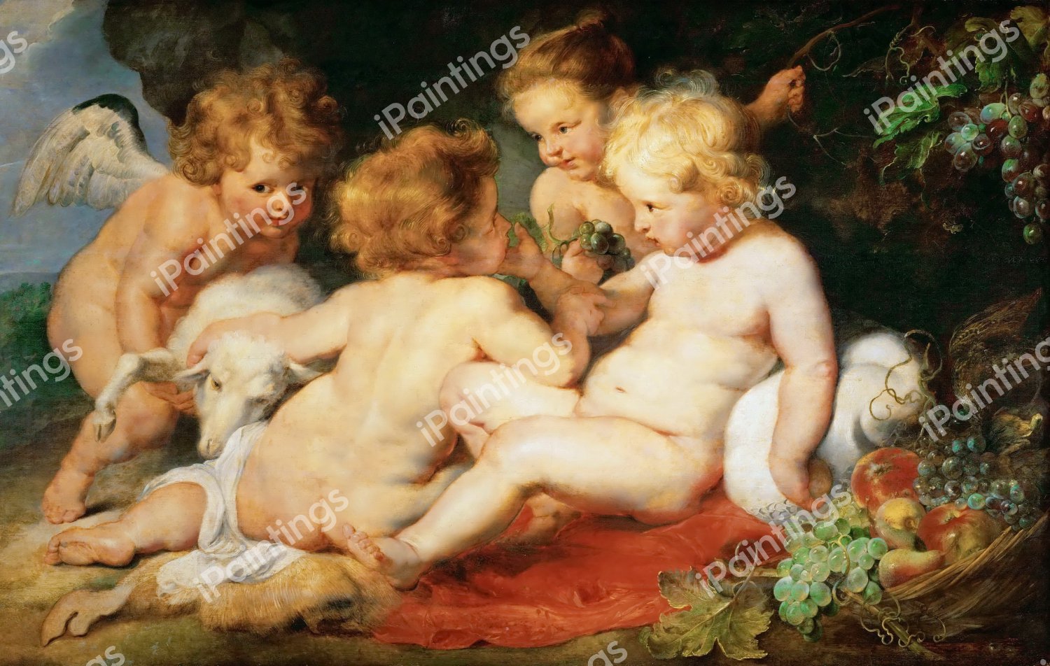 Christ and John the Baptist as Children and Two Angels. The painting by Peter Paul Rubens
