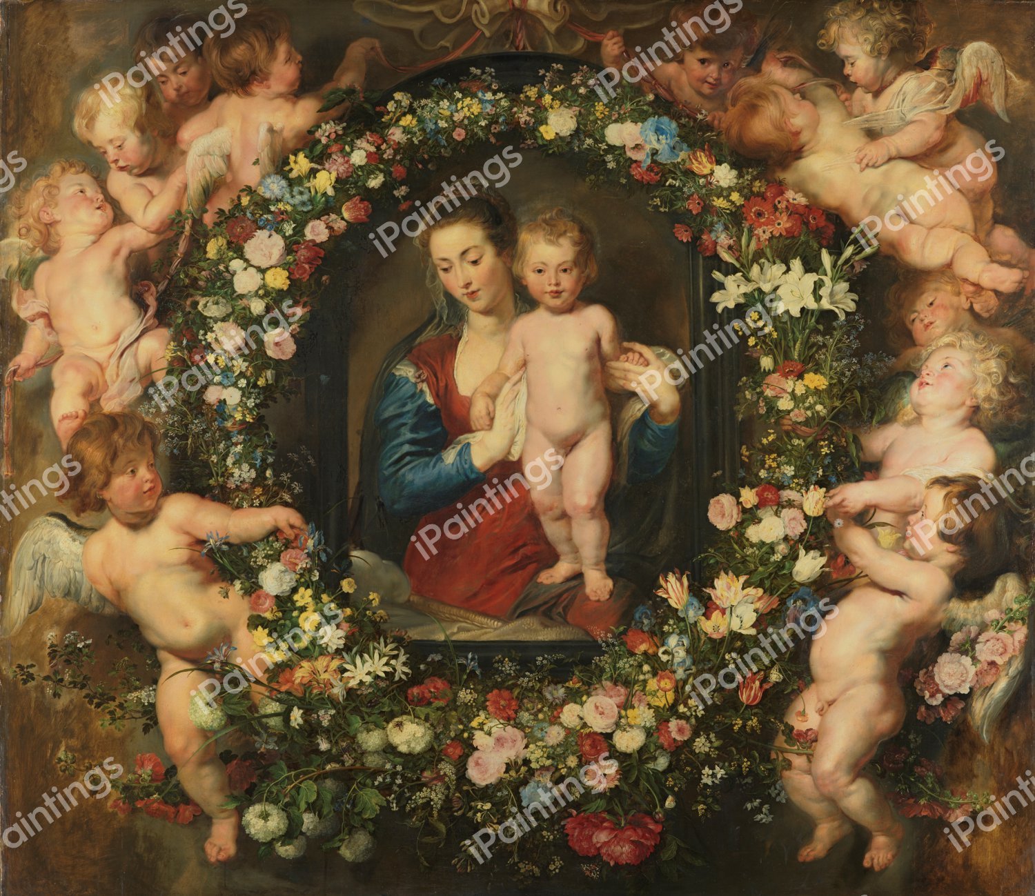 A Floral Wreath with Madonna. The painting by Peter Paul Rubens