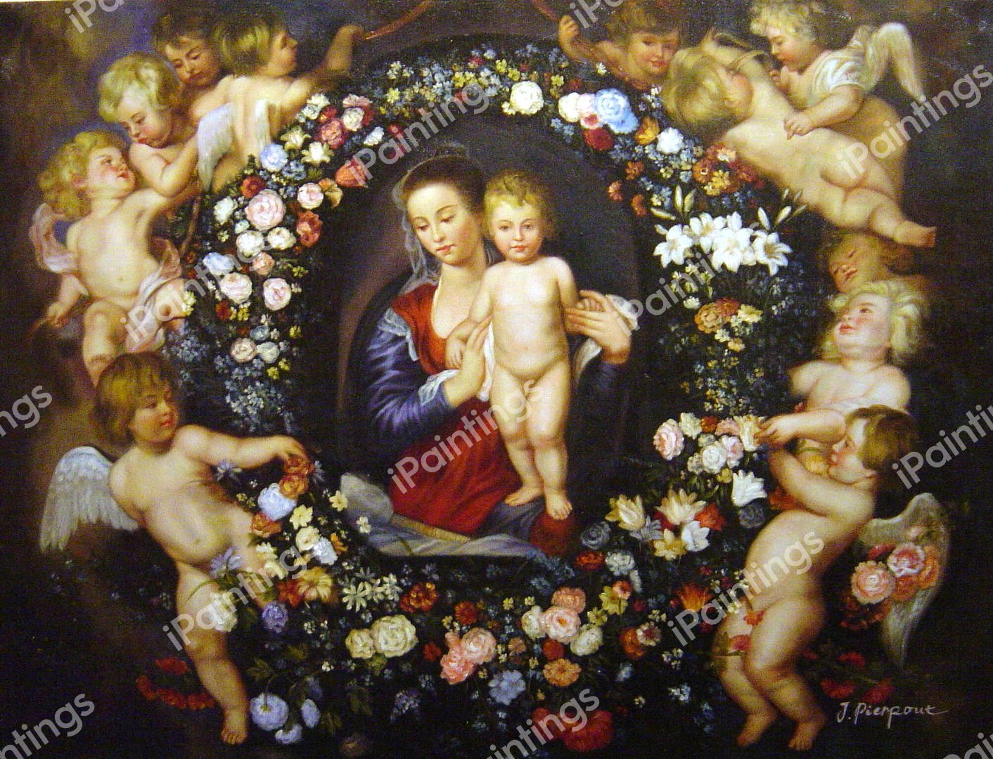 Madonna In Floral Wreath. The painting by Peter Paul Rubens