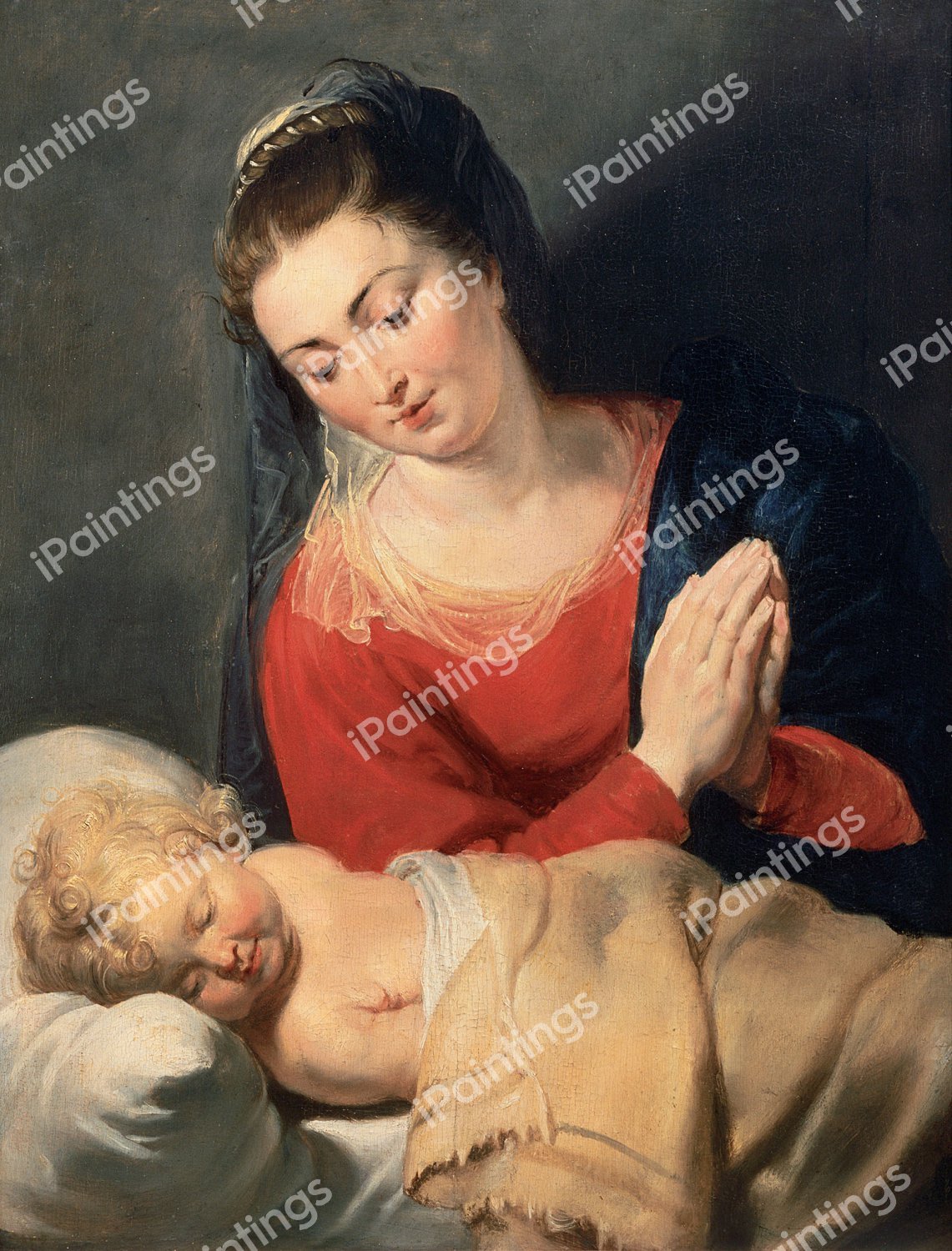 Mary in Adoration Before the Sleeping Child Jesus. The painting by Peter Paul Rubens