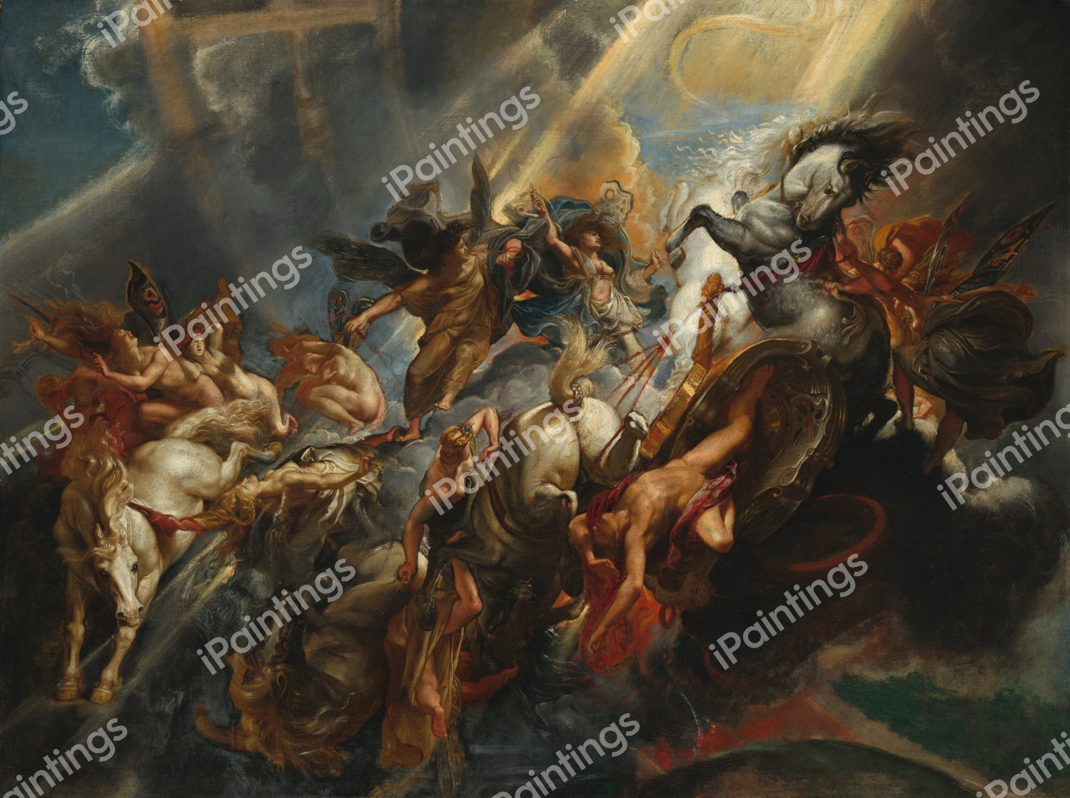 The Fall of Phaeton. The painting by Peter Paul Rubens