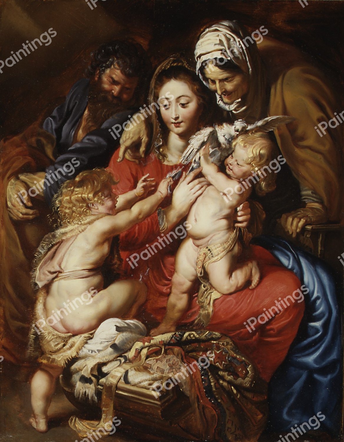 The Holy Family with Saint Elizabeth, Saint John, and a Dove. The painting by Peter Paul Rubens