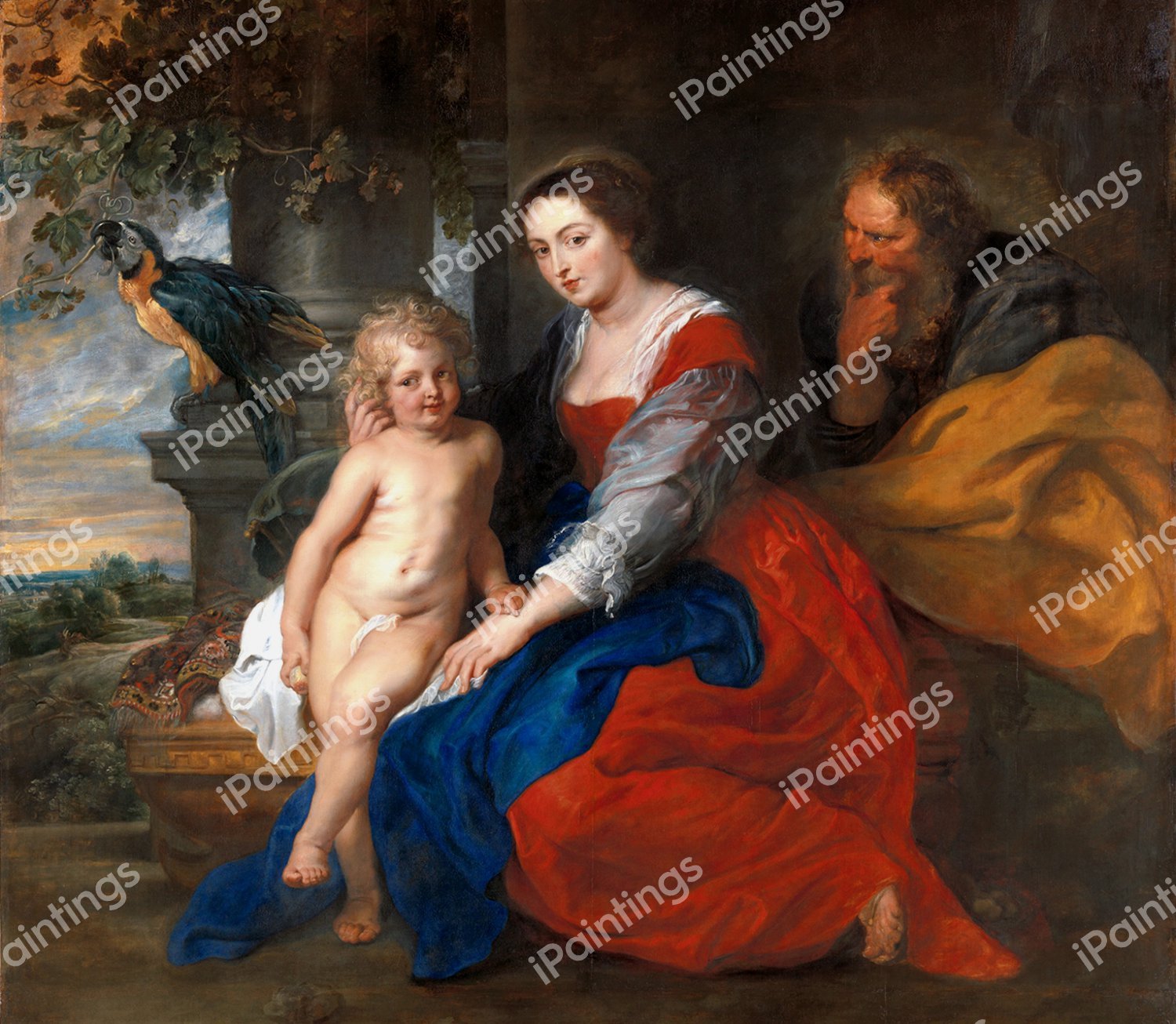 The Holy Family with the Parrot. The painting by Peter Paul Rubens