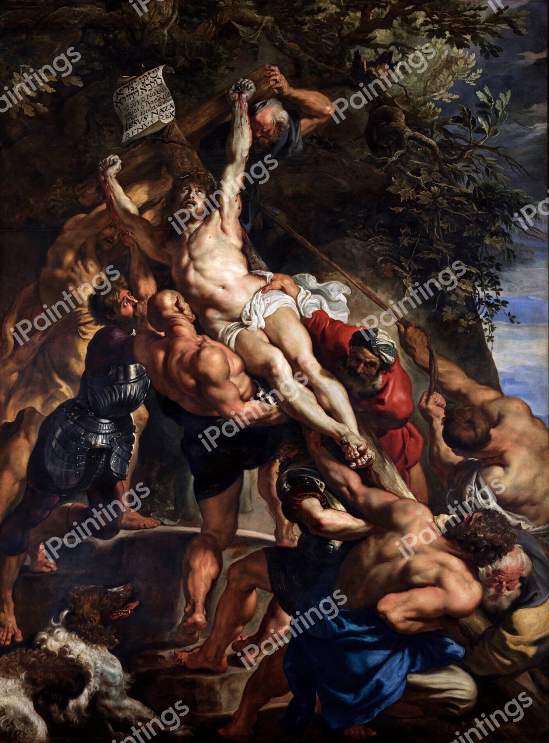 The Raising of the Cross. The painting by Peter Paul Rubens