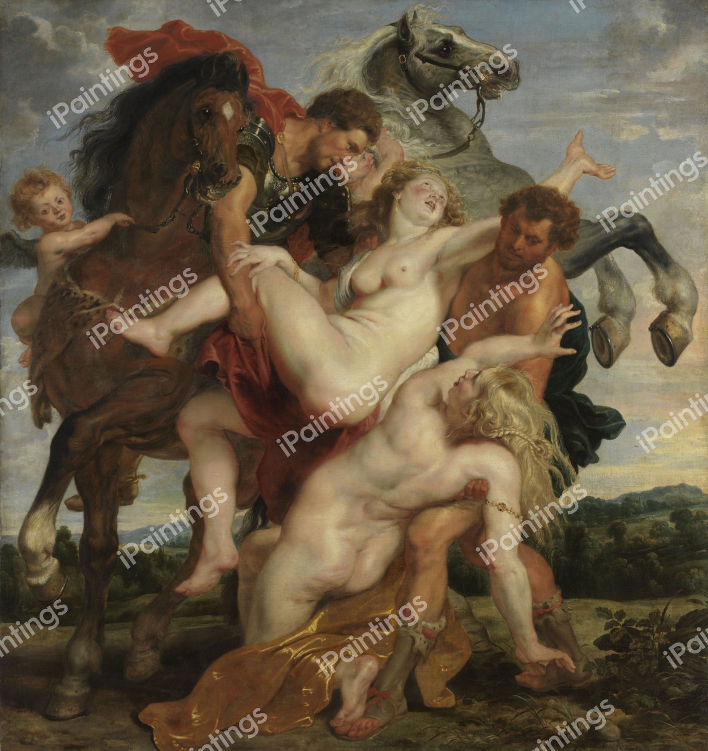 The Rape of the Daughters of Leucippus. The painting by Peter Paul Rubens