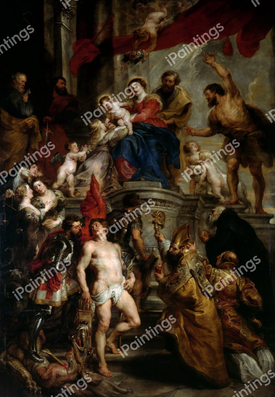 Virgin and Child Enthroned with Saints. The painting by Peter Paul Rubens