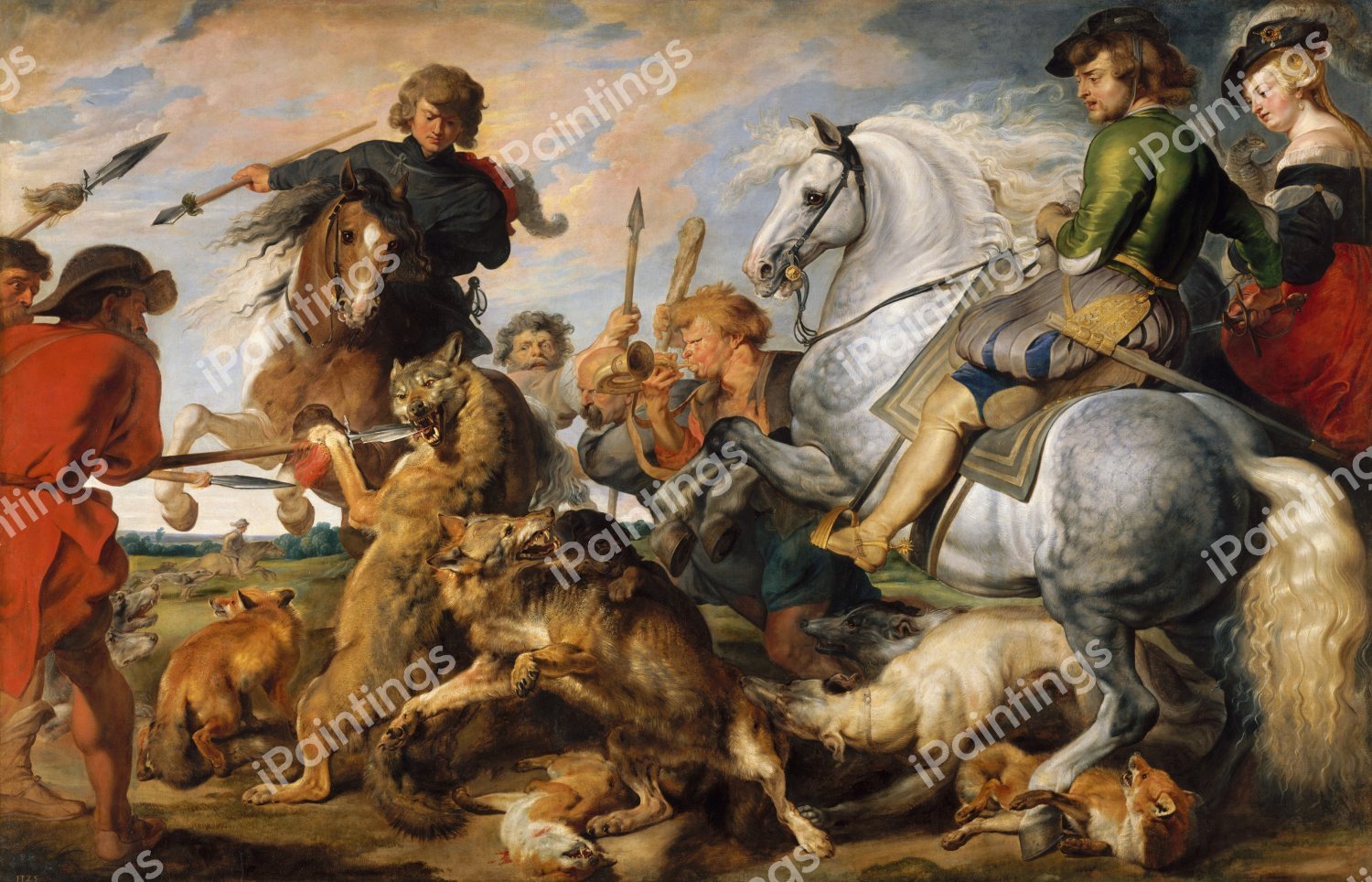 Wolf and Fox Hunt. The painting by Peter Paul Rubens