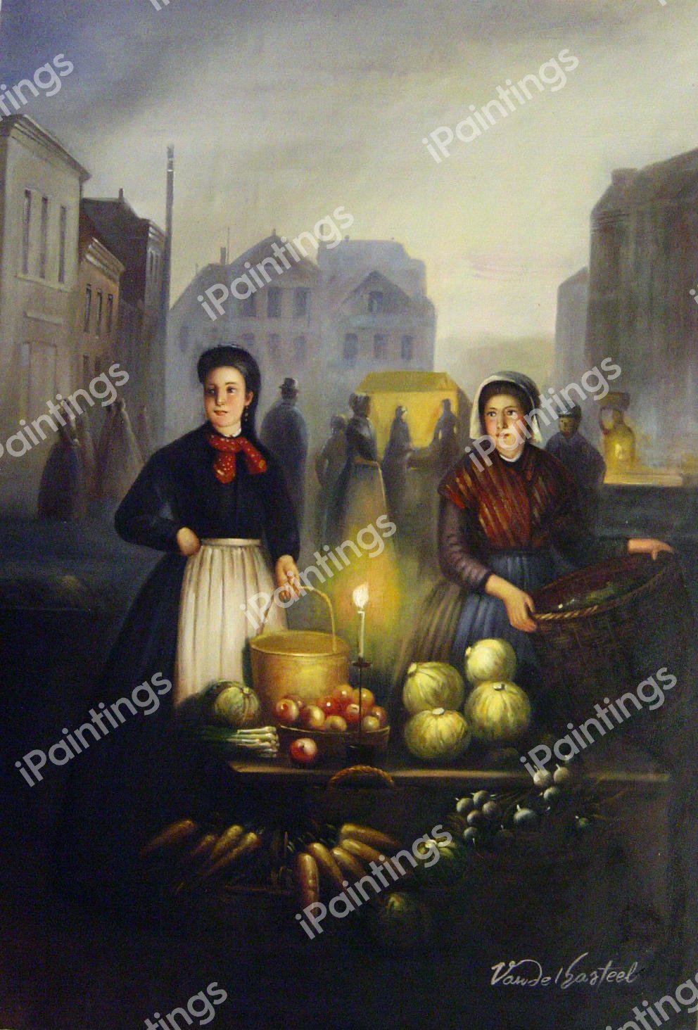 A Market Stall By Moonlight. The painting by Petrus Van Schendel