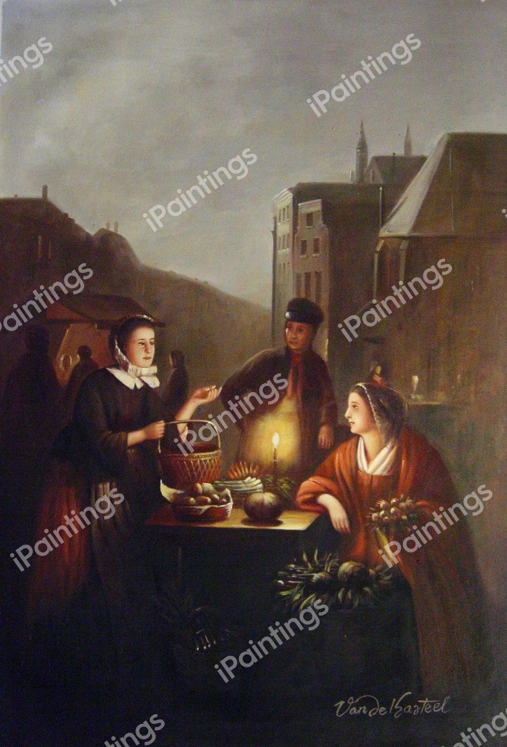 A Moonlit Vegetable Market. The painting by Petrus Van Schendel