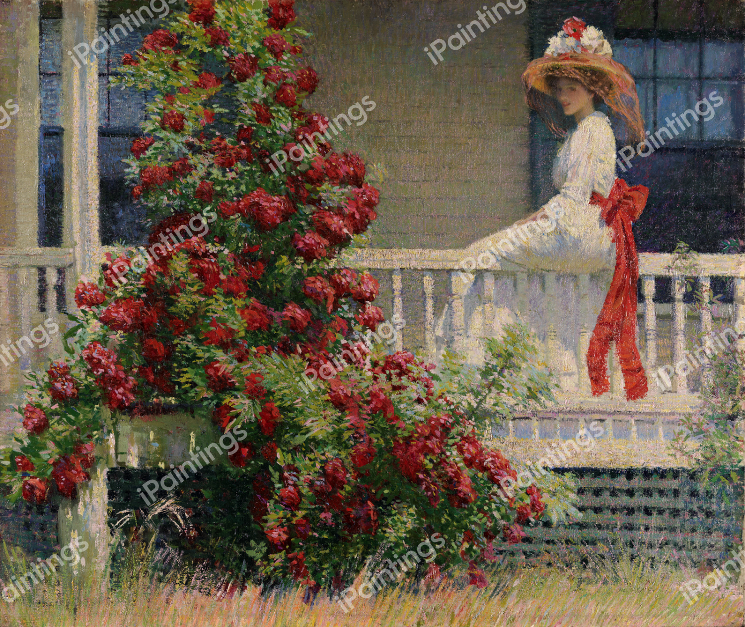 Crimson Rambler. The painting by Philip Leslie Hale