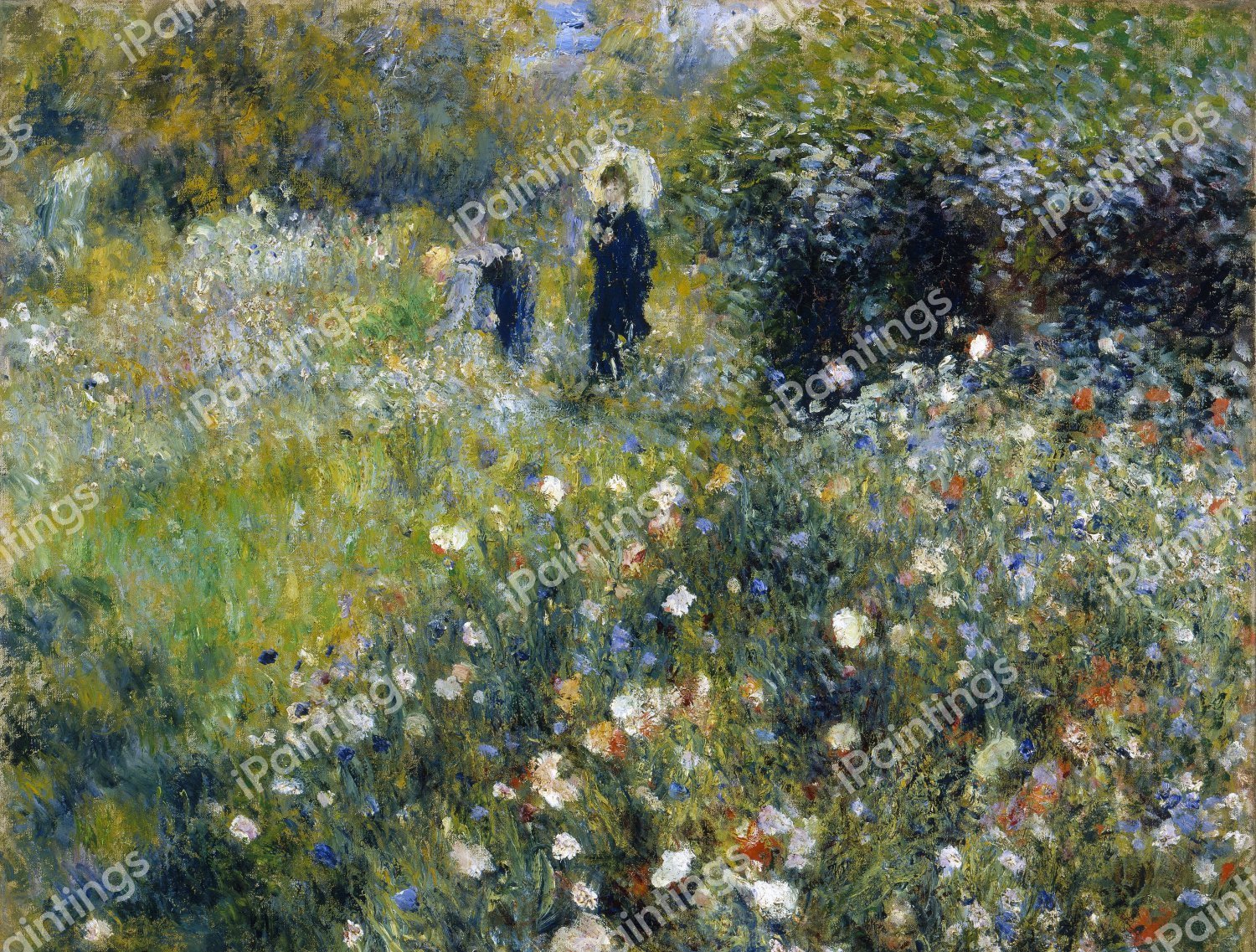A Woman With A Parasol In A Garden. The painting by Pierre-Auguste Renoir