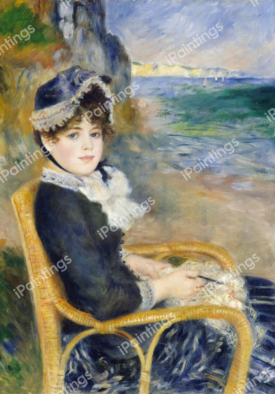 Girl by the Seashore. The painting by Pierre-Auguste Renoir