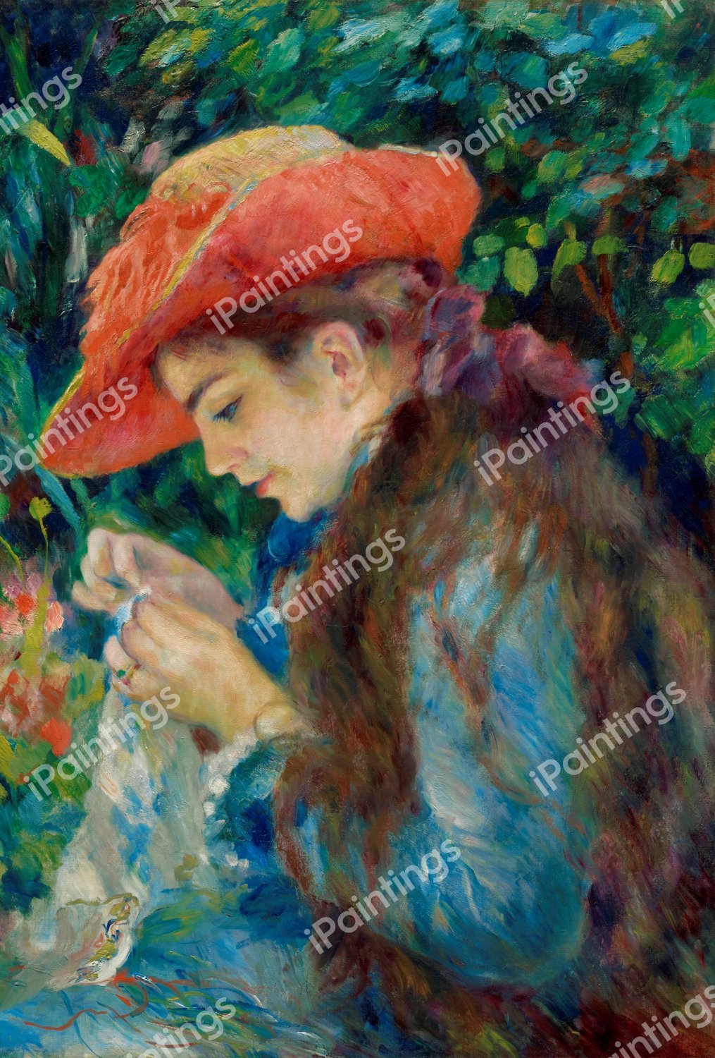 Marie-Therese Durand-Ruel Sewing. The painting by Pierre-Auguste Renoir