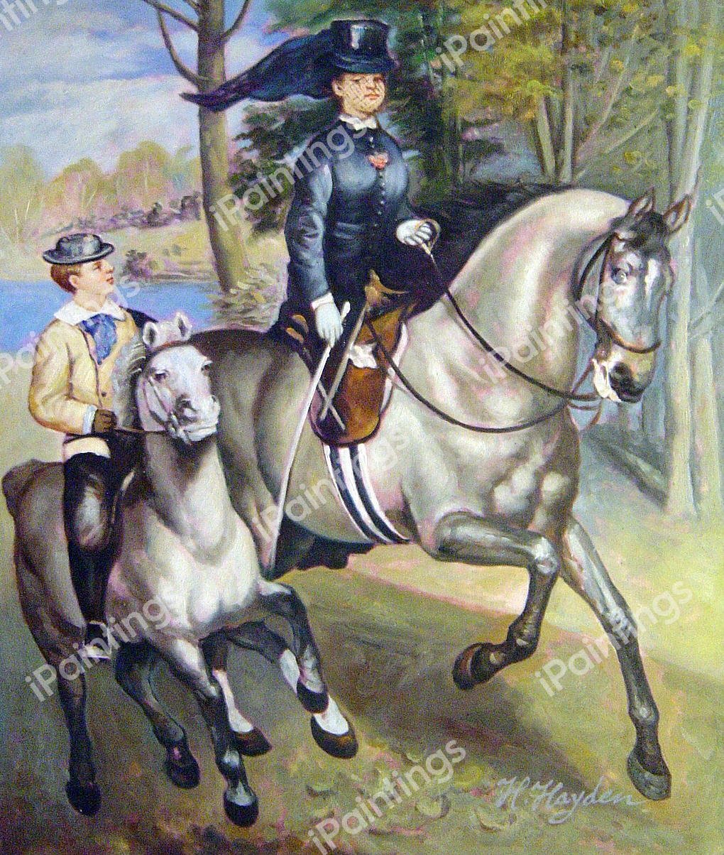 Riding In The Bois de Boulogne. The painting by Pierre-Auguste Renoir
