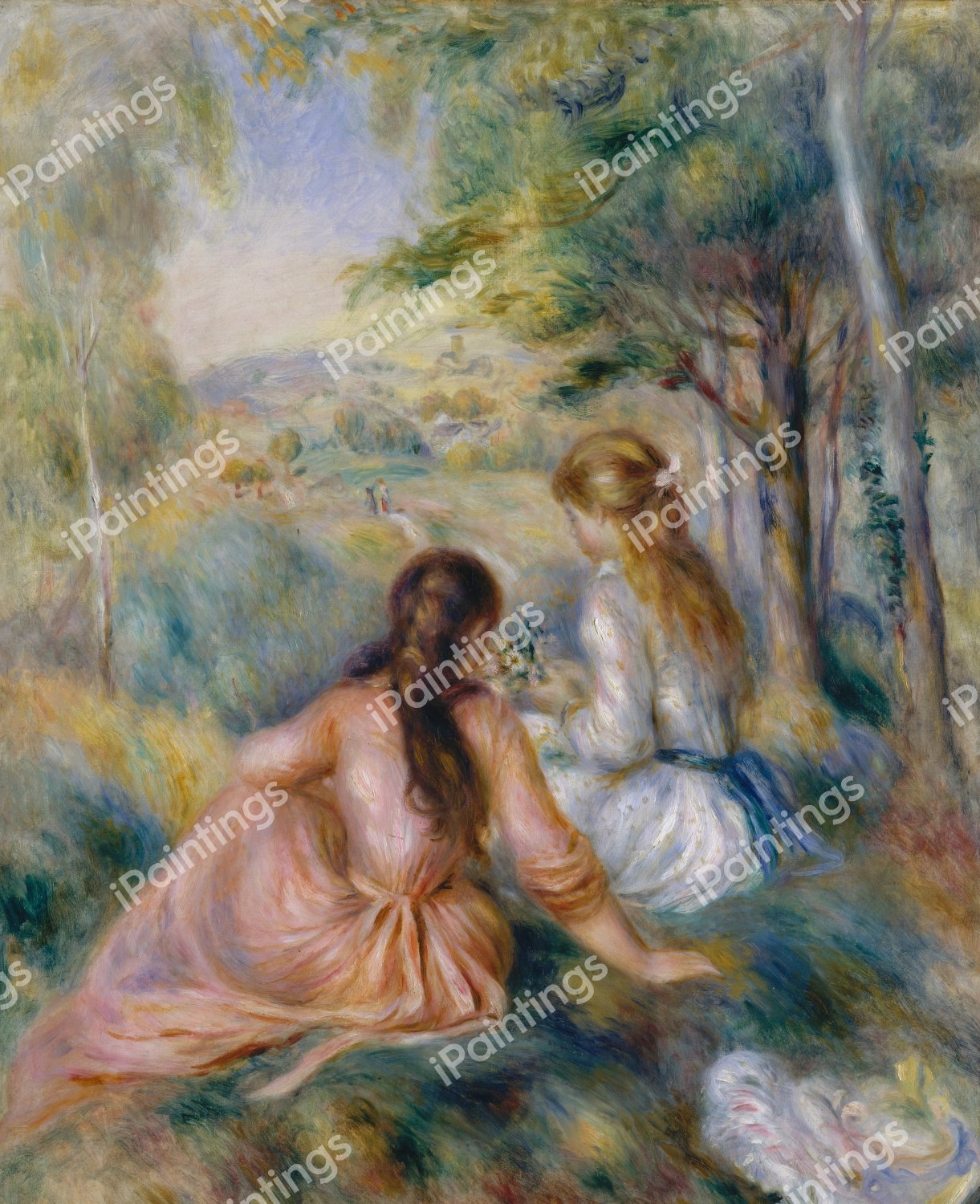 Sitting in the Meadow. The painting by Pierre-Auguste Renoir
