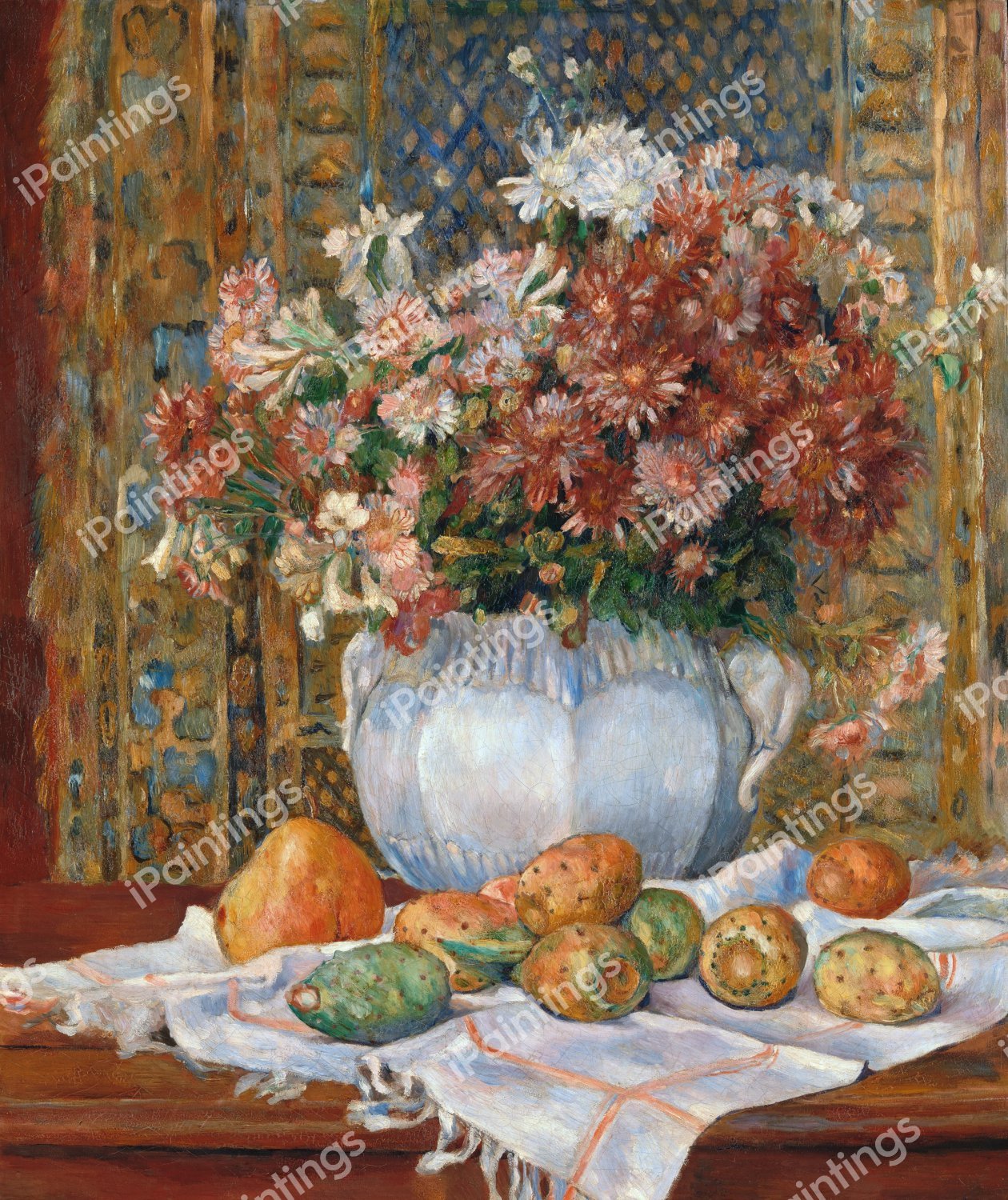 A Still Life with Flowers and Pears. The painting by Pierre-Auguste Renoir