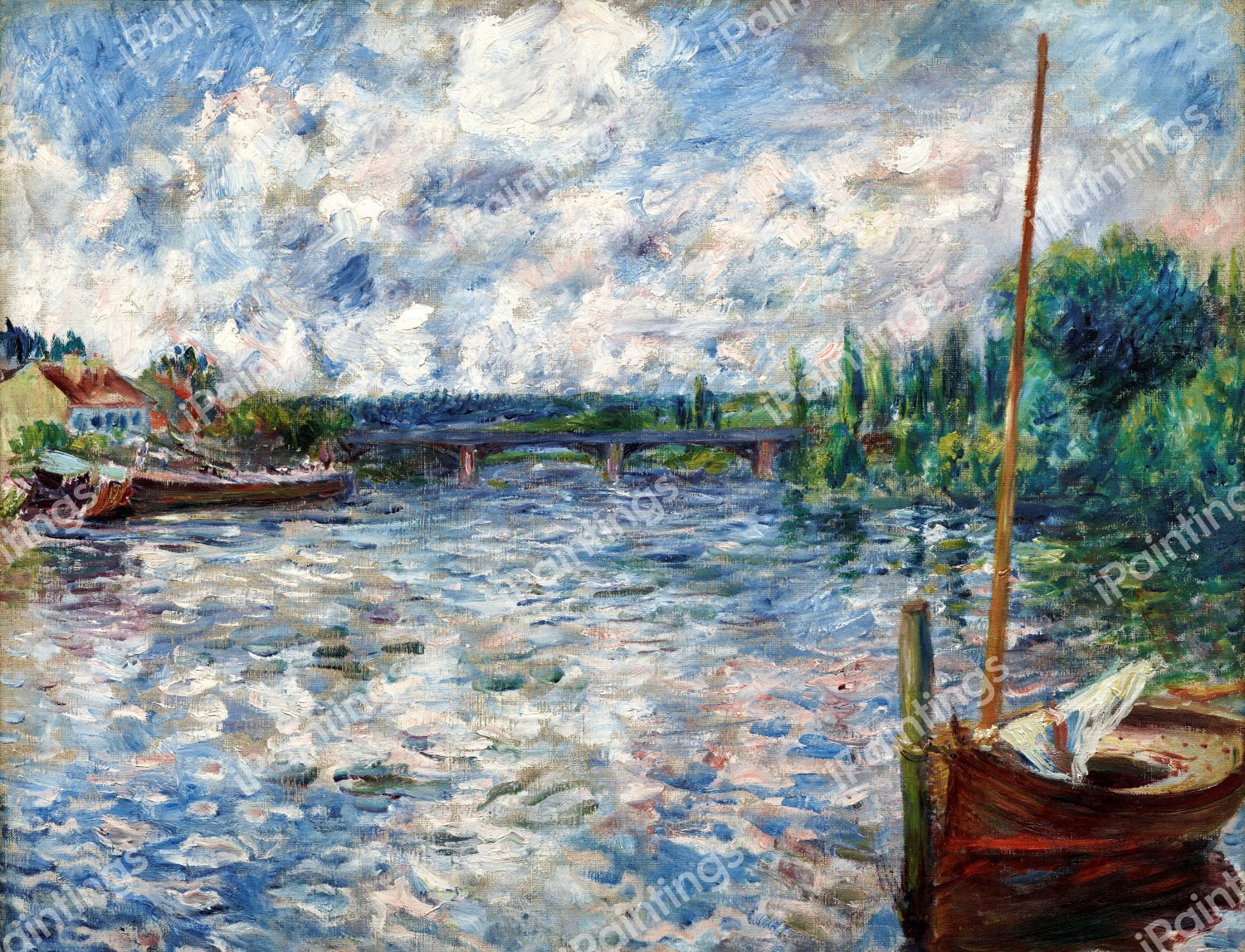 The Seine at Chatou (La Seine a Chatou). The painting by Pierre-Auguste Renoir