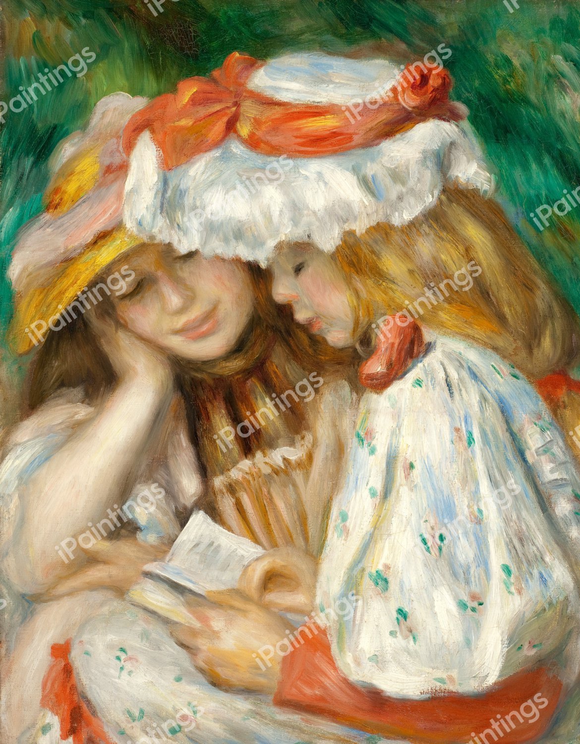 Two Girls Reading. The painting by Pierre-Auguste Renoir