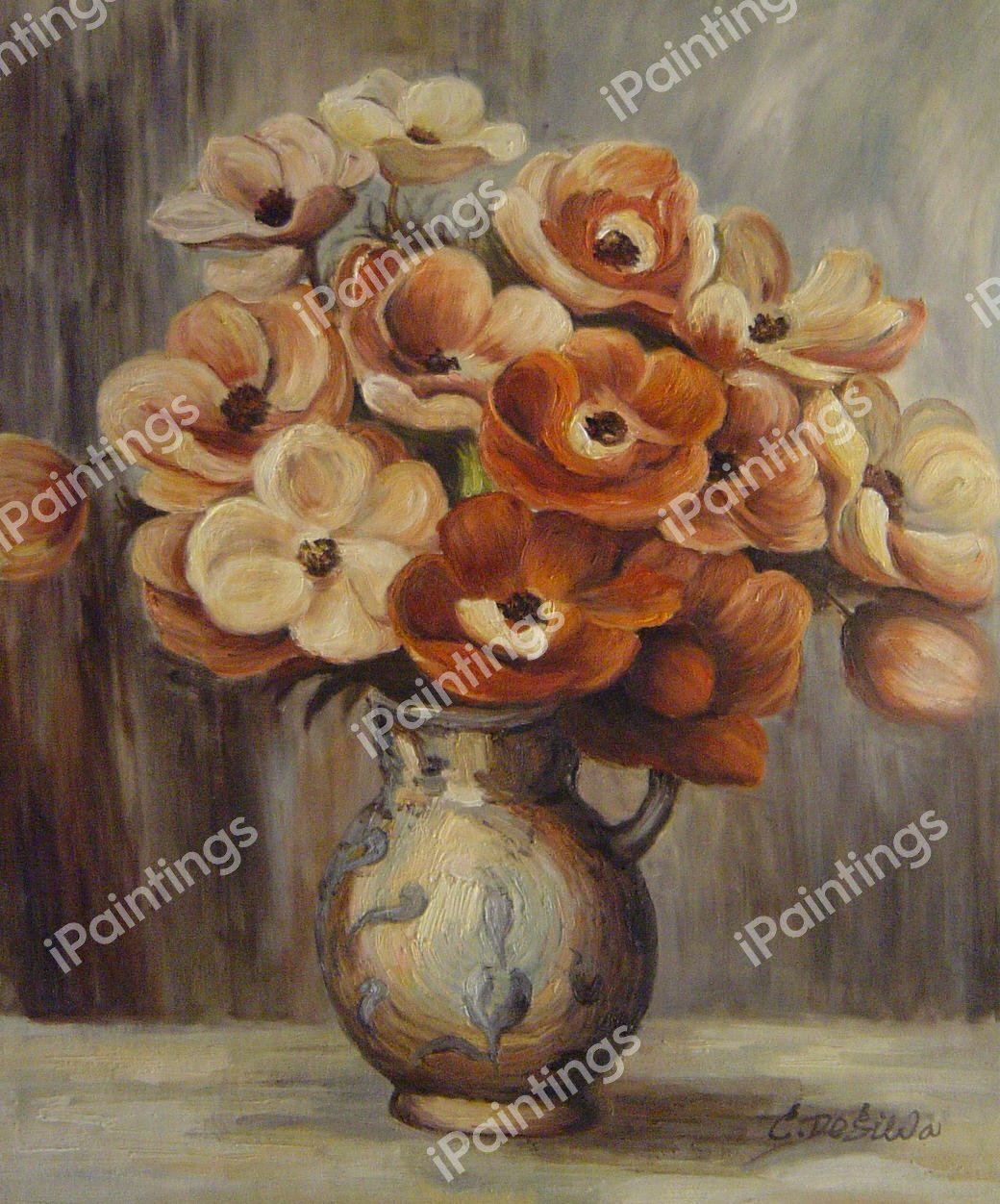 Vase d&#39 Anemones. The painting by Pierre-Auguste Renoir