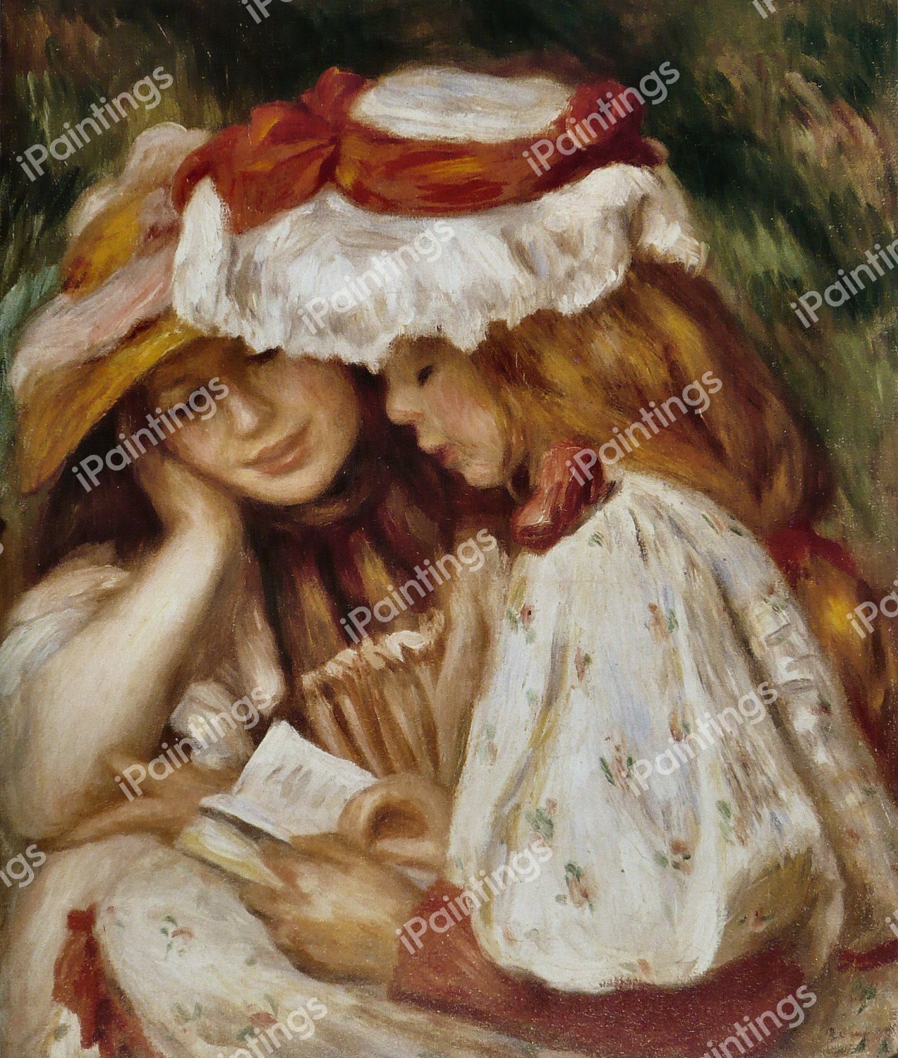 Young Girls Reading. The painting by Pierre-Auguste Renoir
