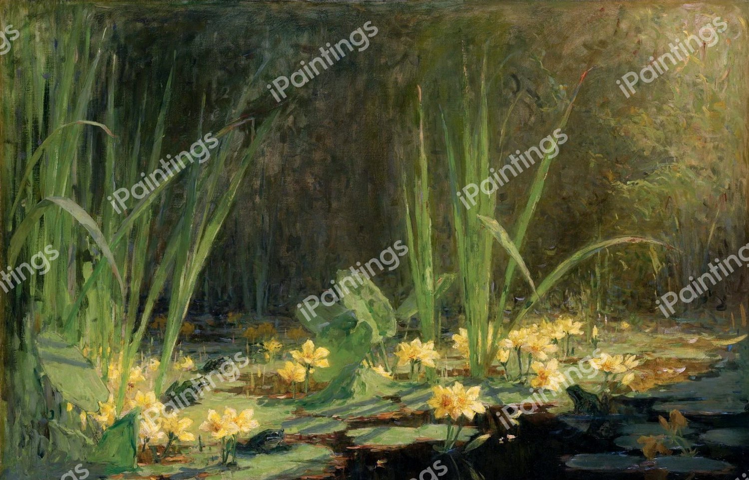 Pool with Frogs, 1908. The painting by Pierre-Eugene Montezin