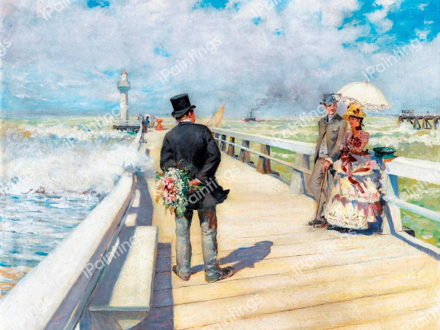 A Walk on the Pier. The painting by Pierre-Georges Jeanniot