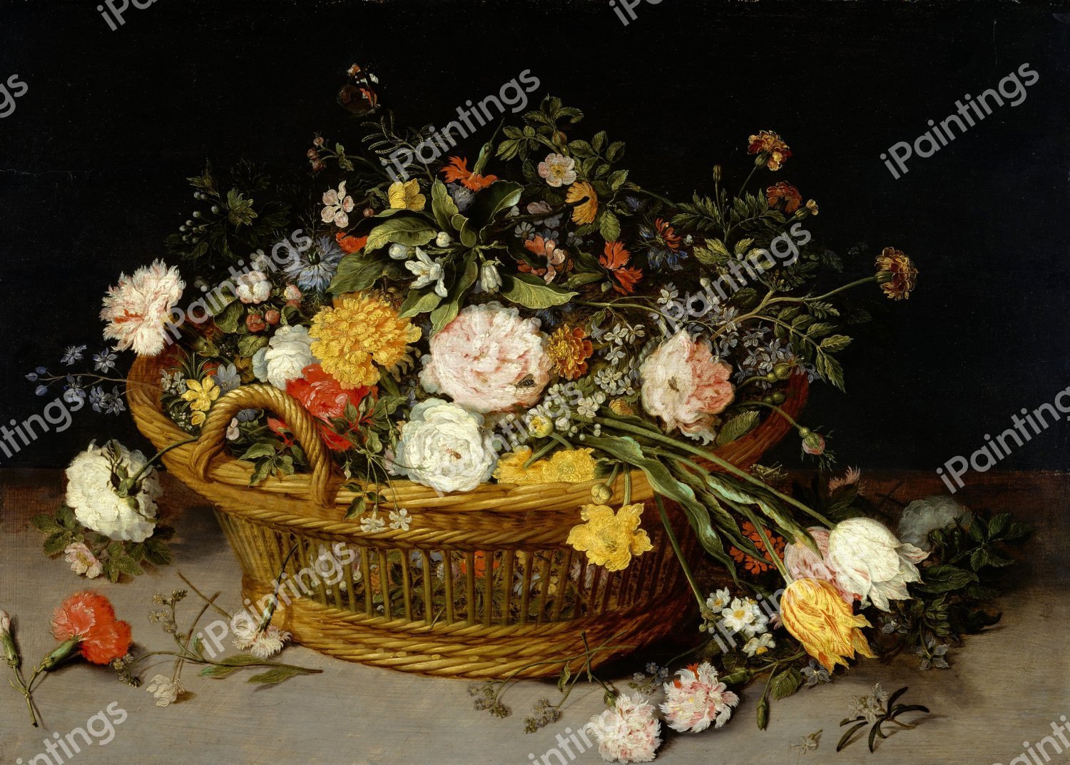 Basket of Flowers. The painting by Pieter Bruegel the Younger