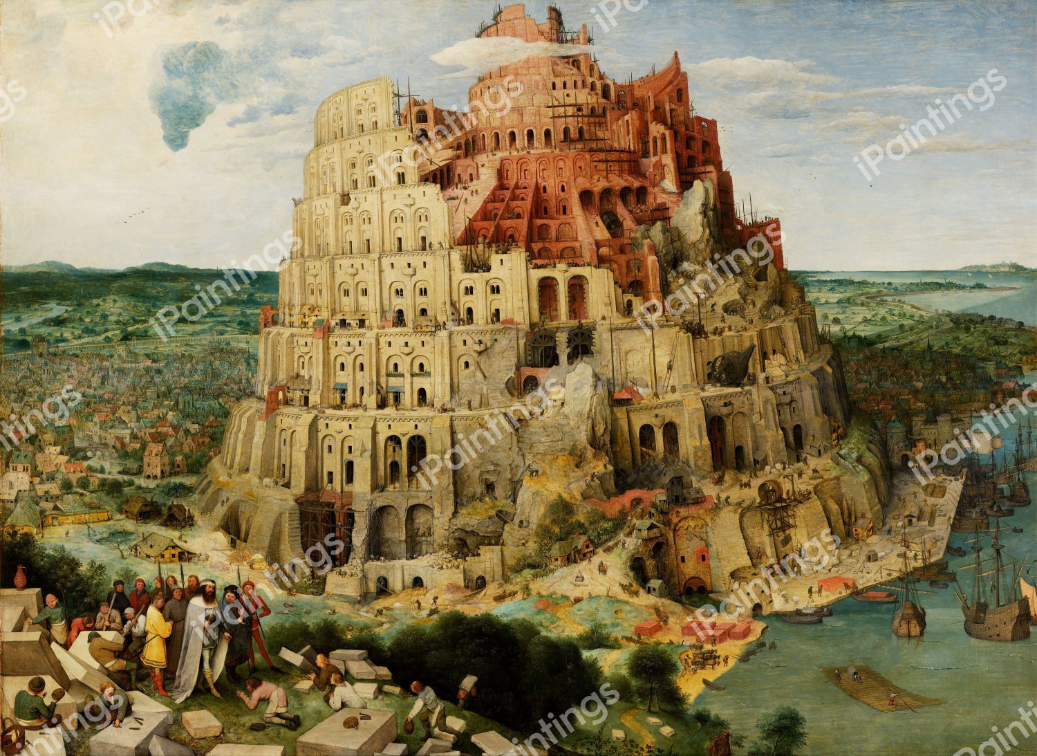 At the Tower of Babel. The painting by Pieter the Elder Bruegel
