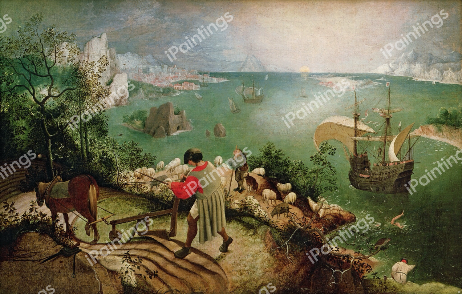 Landscape with the Fall of Icarus. The painting by Pieter the Elder Bruegel