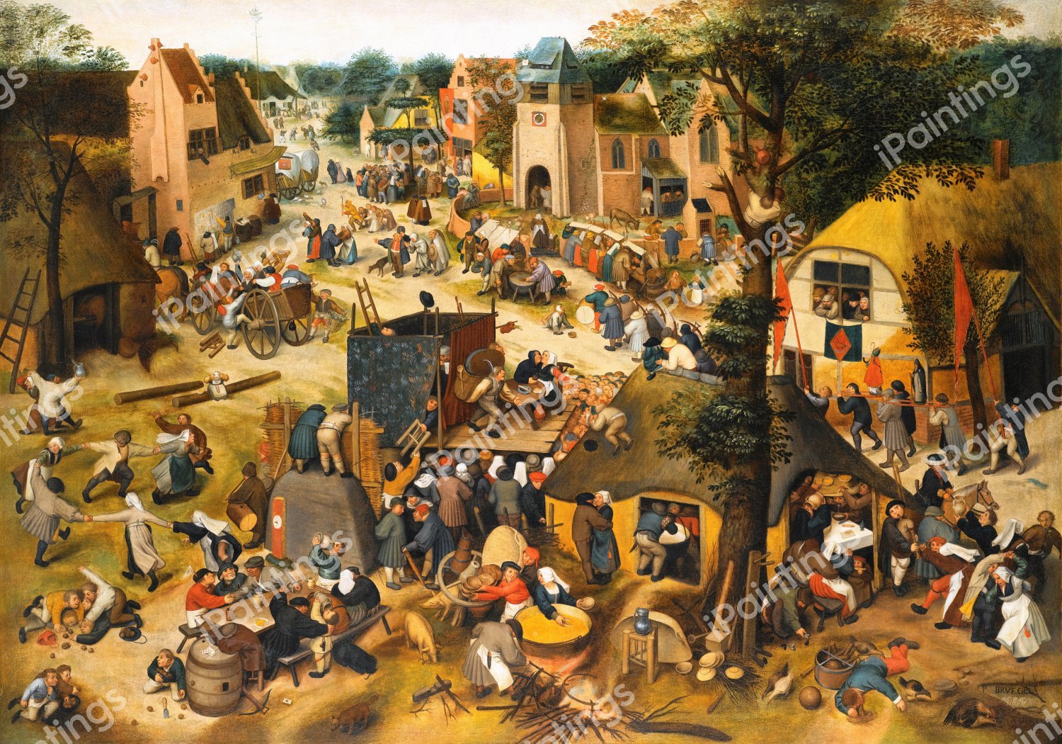 Performance of the Farce een Cluyte van Playerwater at a Village Kermesse. The painting by Pieter the Elder Bruegel