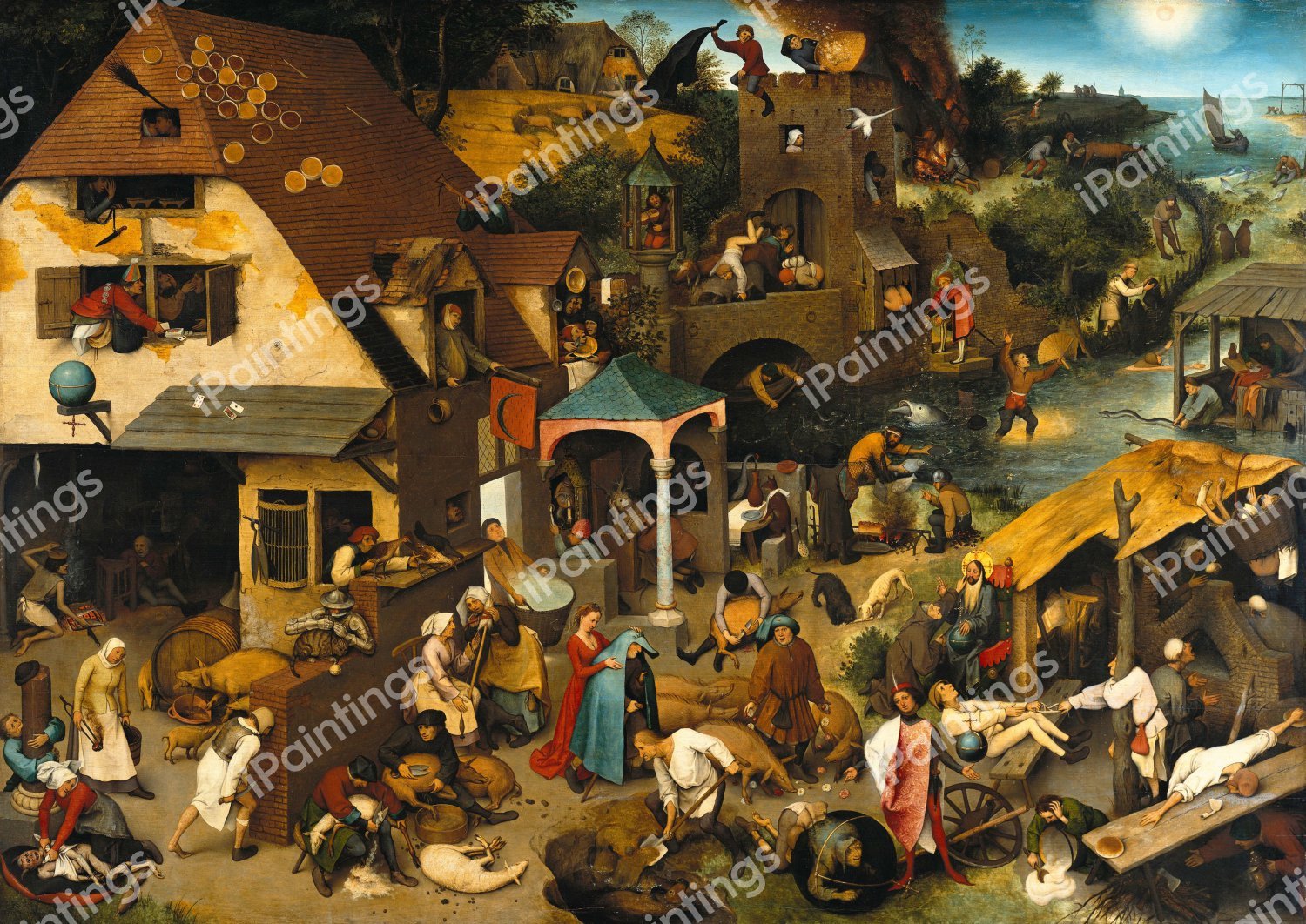 The Dutch Proverbs (Netherlandish Proverbs). The painting by Pieter the Elder Bruegel