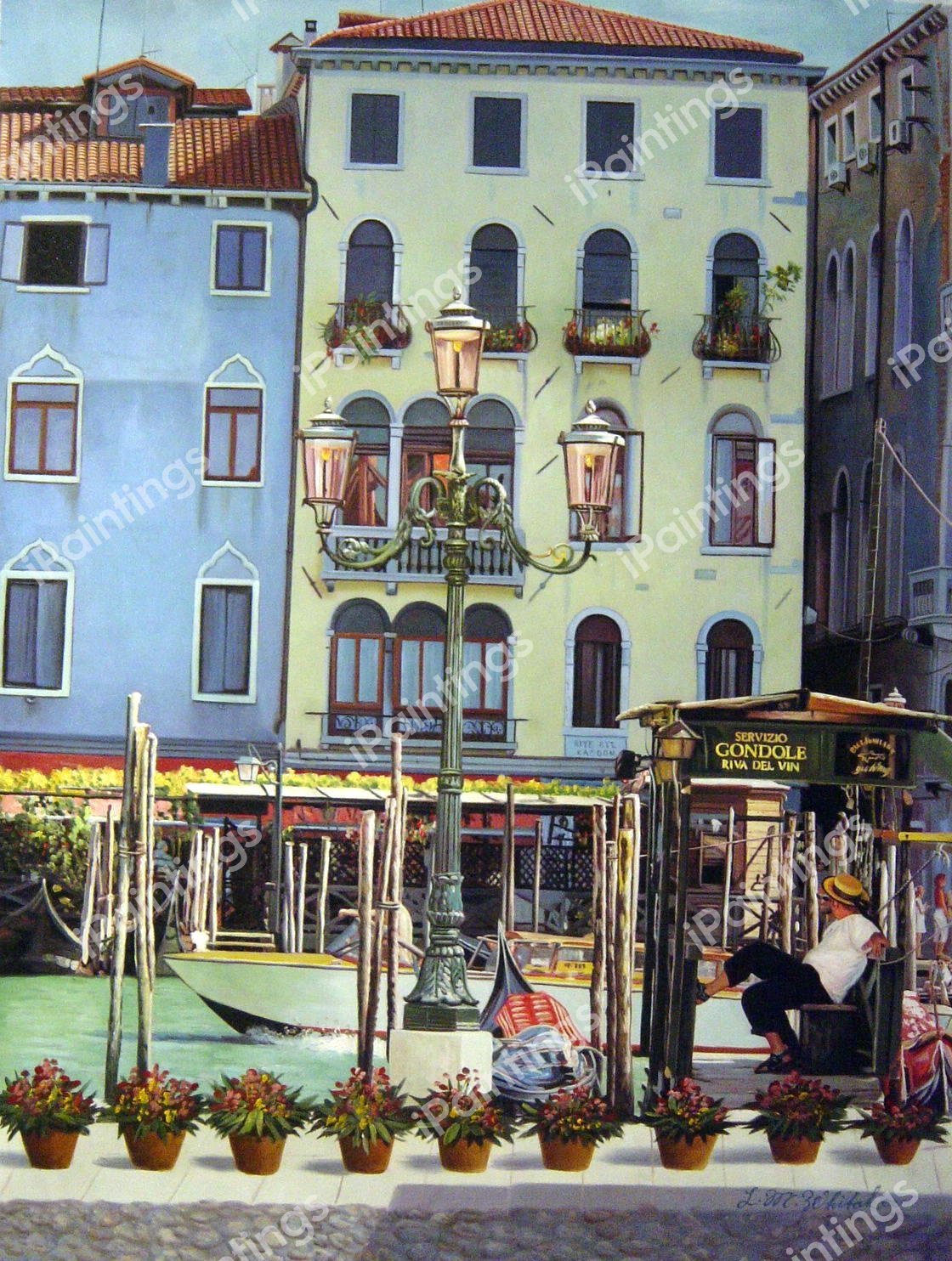 Quaint Waterfront In France. The painting by Our Originals