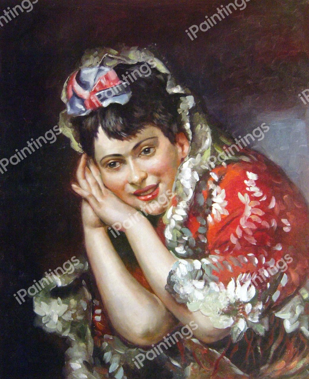 The Model Aline Masson With A White Mantilla. The painting by Raimundo De Madrazo y Garreta