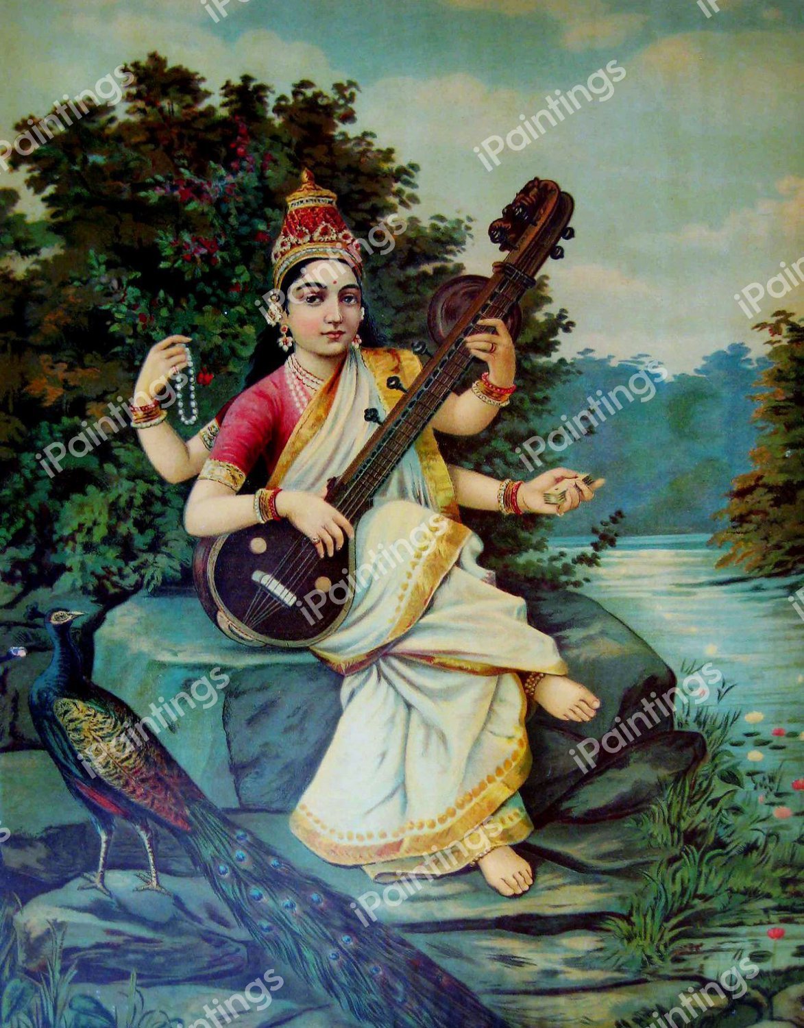 Saraswati Goddess of Sound. The painting by Raja Ravi Varma